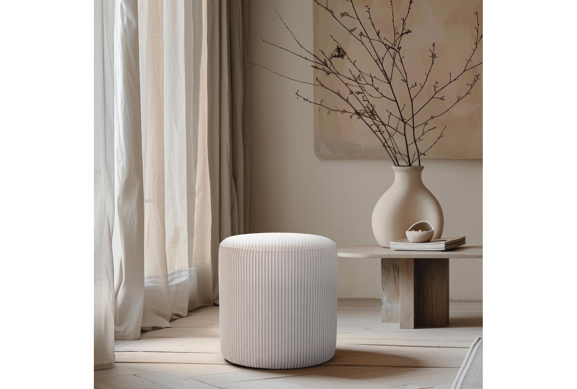 roy beige microsuede fabric round upholstered ottoman/stool 16 roy beige microsuede fabric round upholstered ottoman/stool