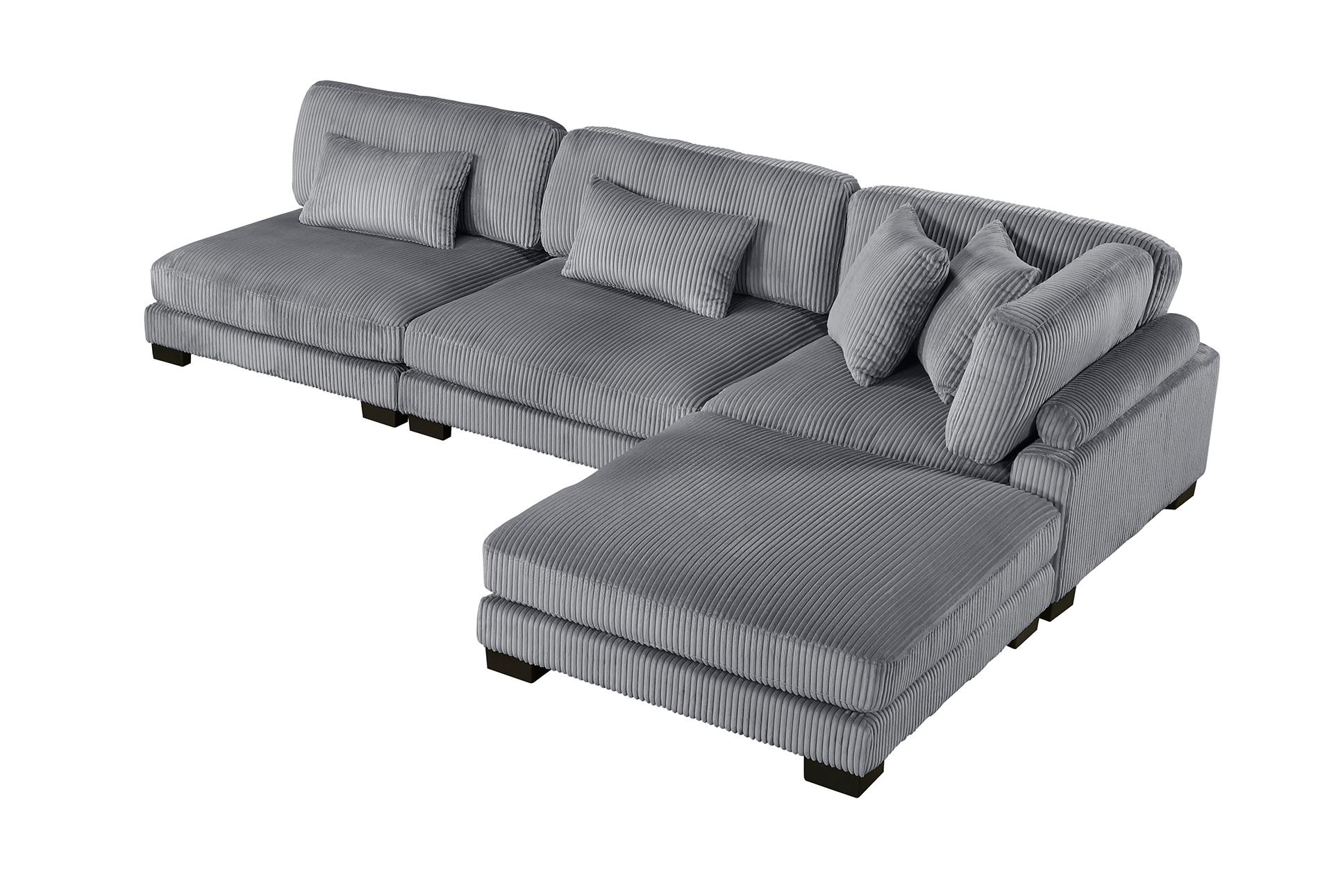 ellery grey corduroy 4-piece modular sectional with ottoman | fabric | reversible | loose reversible back 10 ellery grey corduroy 4-piece modular sectional with ottoman | fabric | reversible | loose reversible back