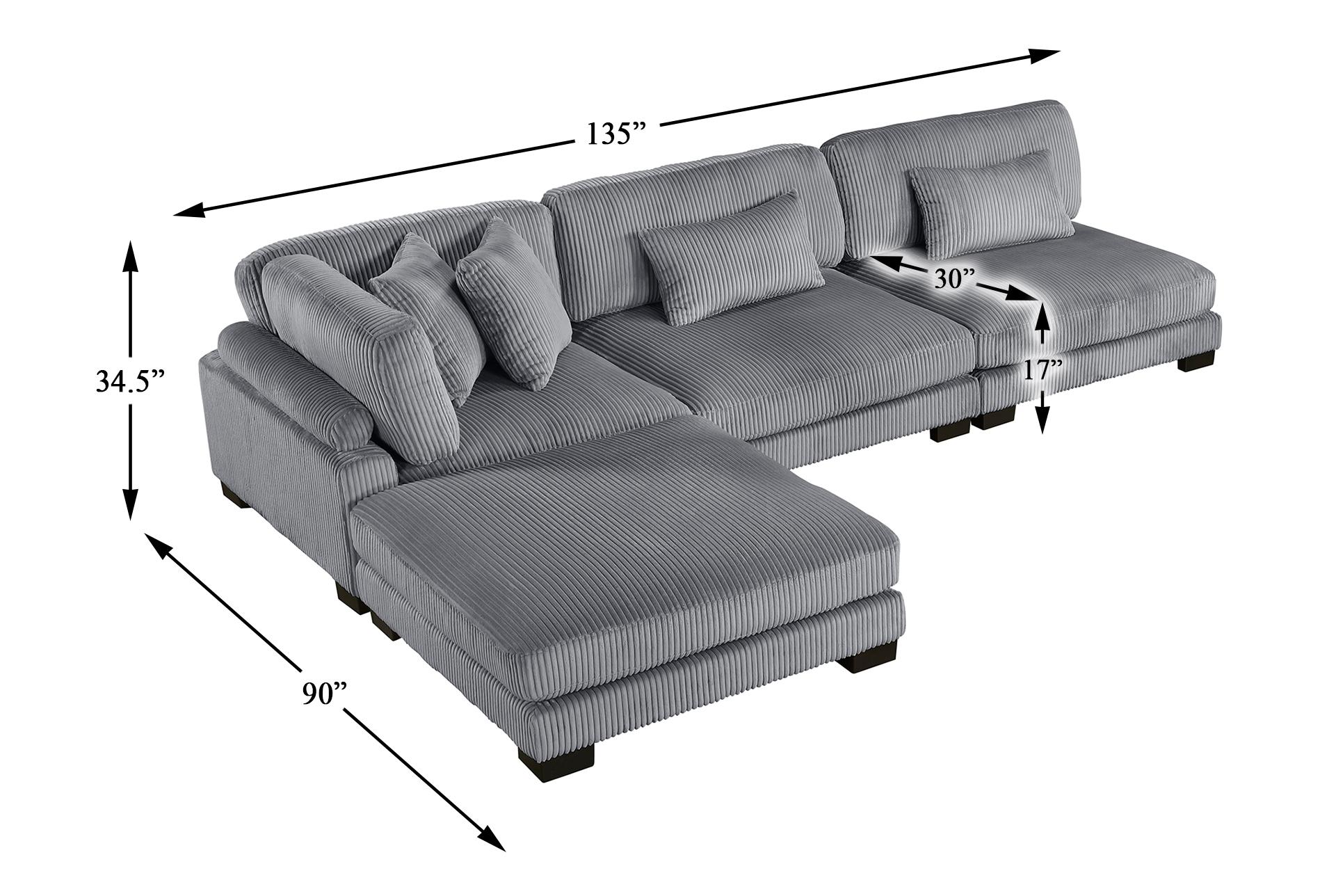 ellery grey corduroy 4-piece modular sectional with ottoman | fabric | reversible | loose reversible back 12 ellery grey corduroy 4-piece modular sectional with ottoman | fabric | reversible | loose reversible back