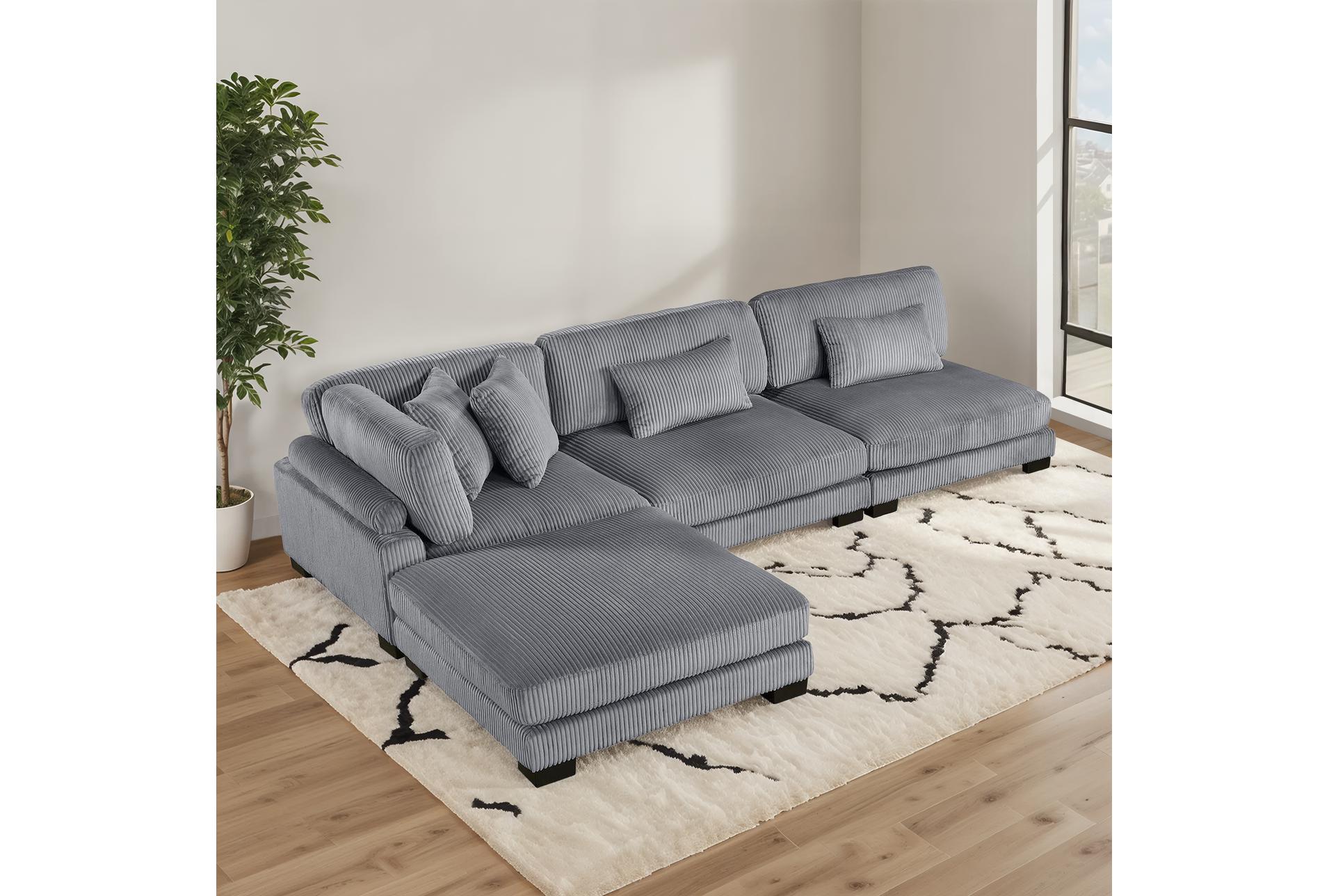 ellery grey corduroy 4-piece modular sectional with ottoman | fabric | reversible | loose reversible back 14 ellery grey corduroy 4-piece modular sectional with ottoman | fabric | reversible | loose reversible back