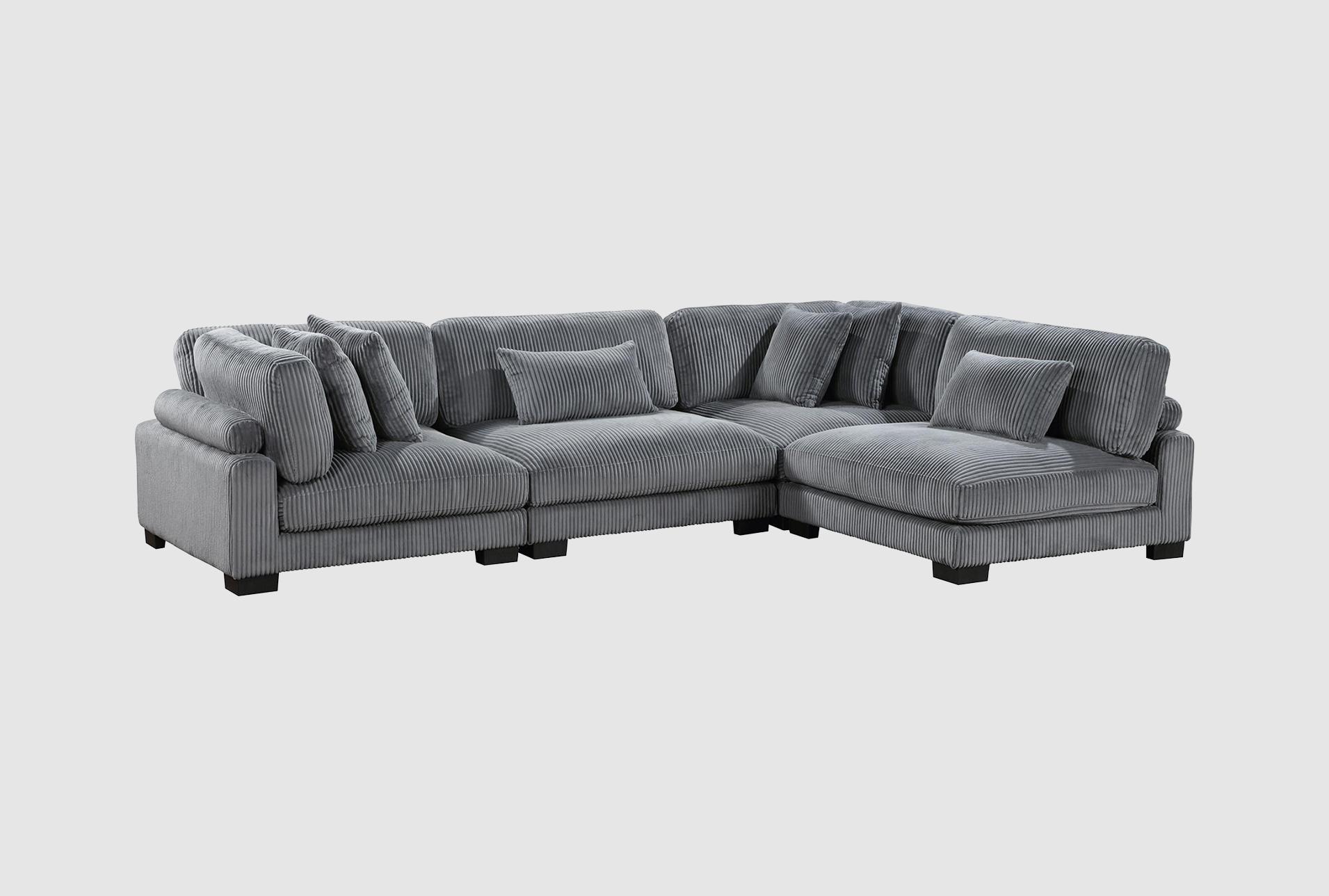 ellery grey corduroy 4-piece modular sectional | fabric | reversible | loose reversible back 1 ellery grey corduroy 4-piece modular sectional | fabric | reversible | loose reversible back