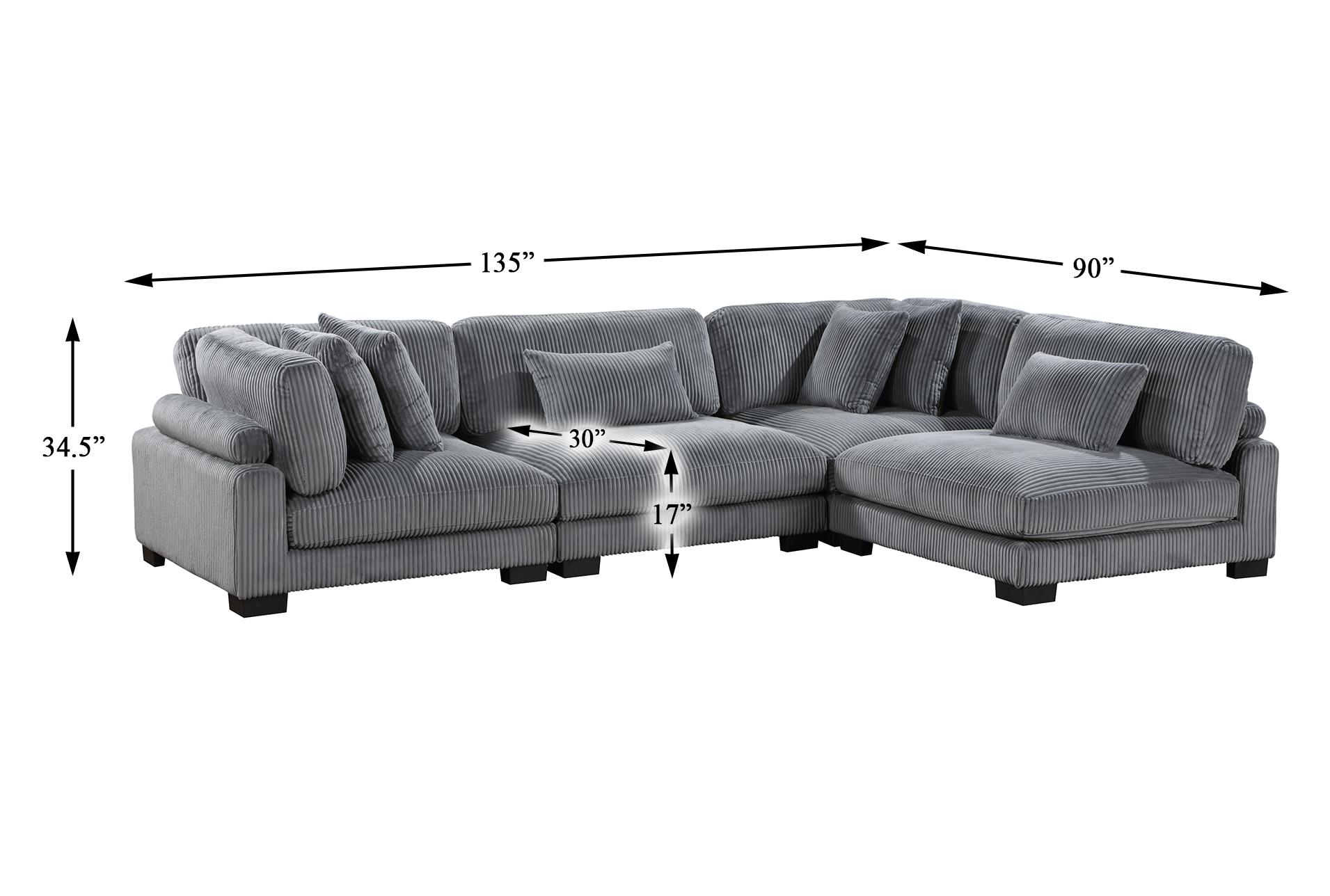 ellery grey corduroy 4-piece modular sectional | fabric | reversible | loose reversible back 21 ellery grey corduroy 4-piece modular sectional | fabric | reversible | loose reversible back
