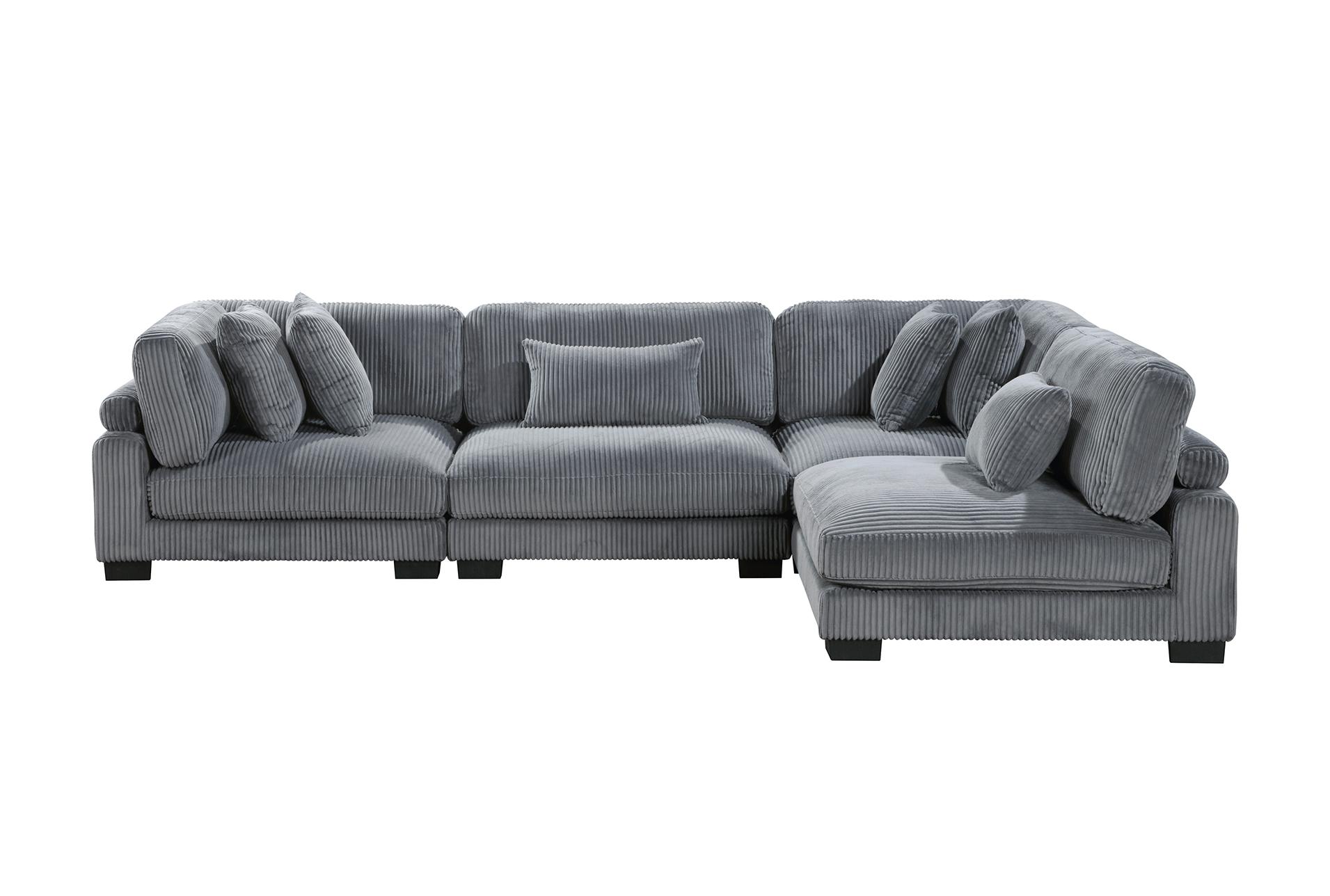 ellery grey corduroy 4-piece modular sectional | fabric | reversible | loose reversible back 14 ellery grey corduroy 4-piece modular sectional | fabric | reversible | loose reversible back