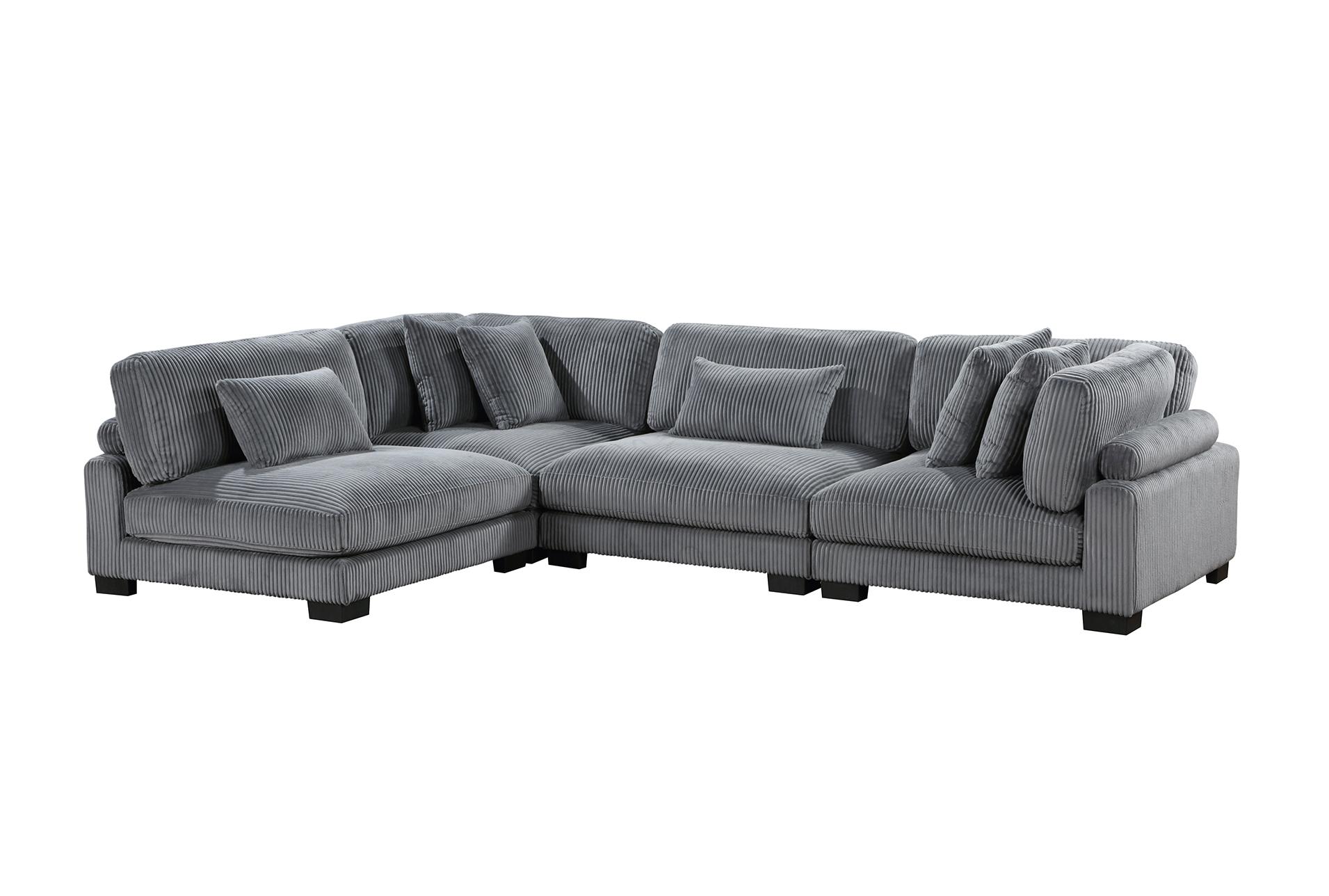 ellery grey corduroy 4-piece modular sectional | fabric | reversible | loose reversible back 15 ellery grey corduroy 4-piece modular sectional | fabric | reversible | loose reversible back