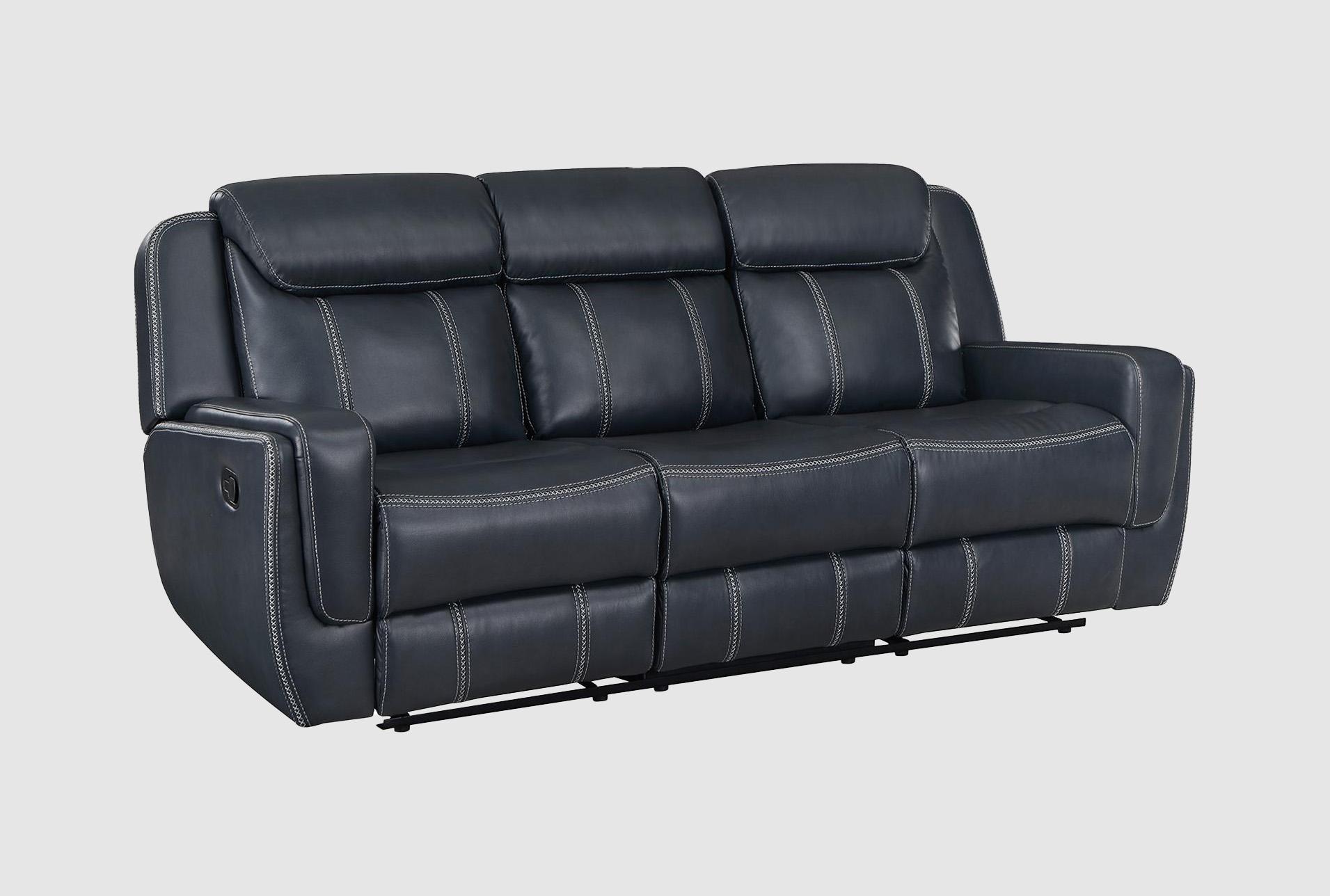 laurel blue faux 86" leather reclining sofa with dropdown table & usb | cup holders 1 laurel blue faux 86" leather reclining sofa with dropdown table & usb | cup holders