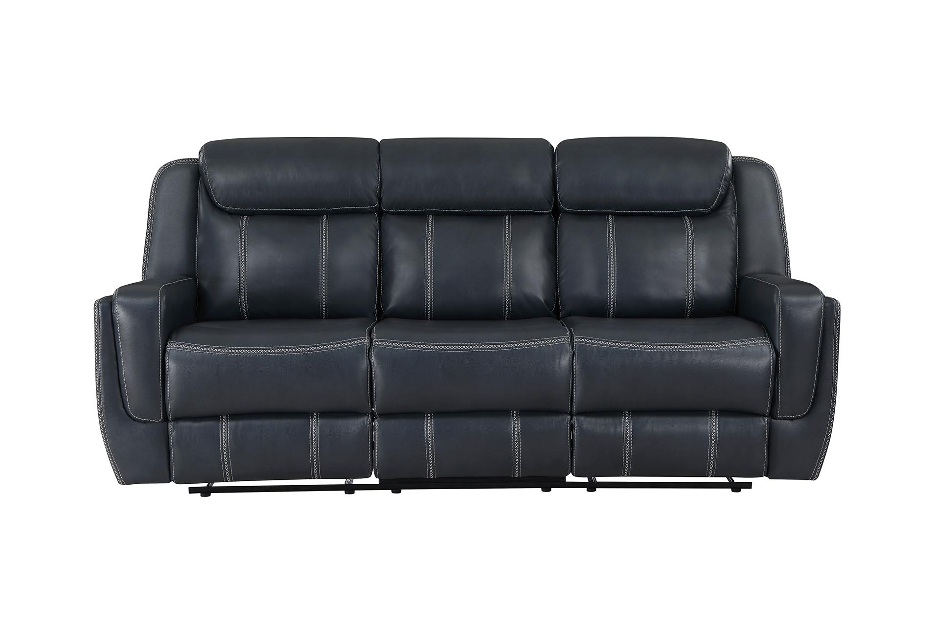 laurel blue faux 86" leather reclining sofa with dropdown table & usb | cup holders 12 laurel blue faux 86" leather reclining sofa with dropdown table & usb | cup holders