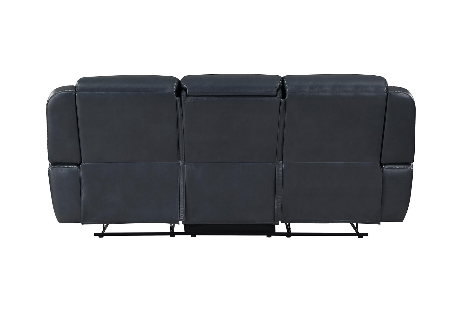 laurel blue faux 86" leather reclining sofa with dropdown table & usb | cup holders 18 laurel blue faux 86" leather reclining sofa with dropdown table & usb | cup holders