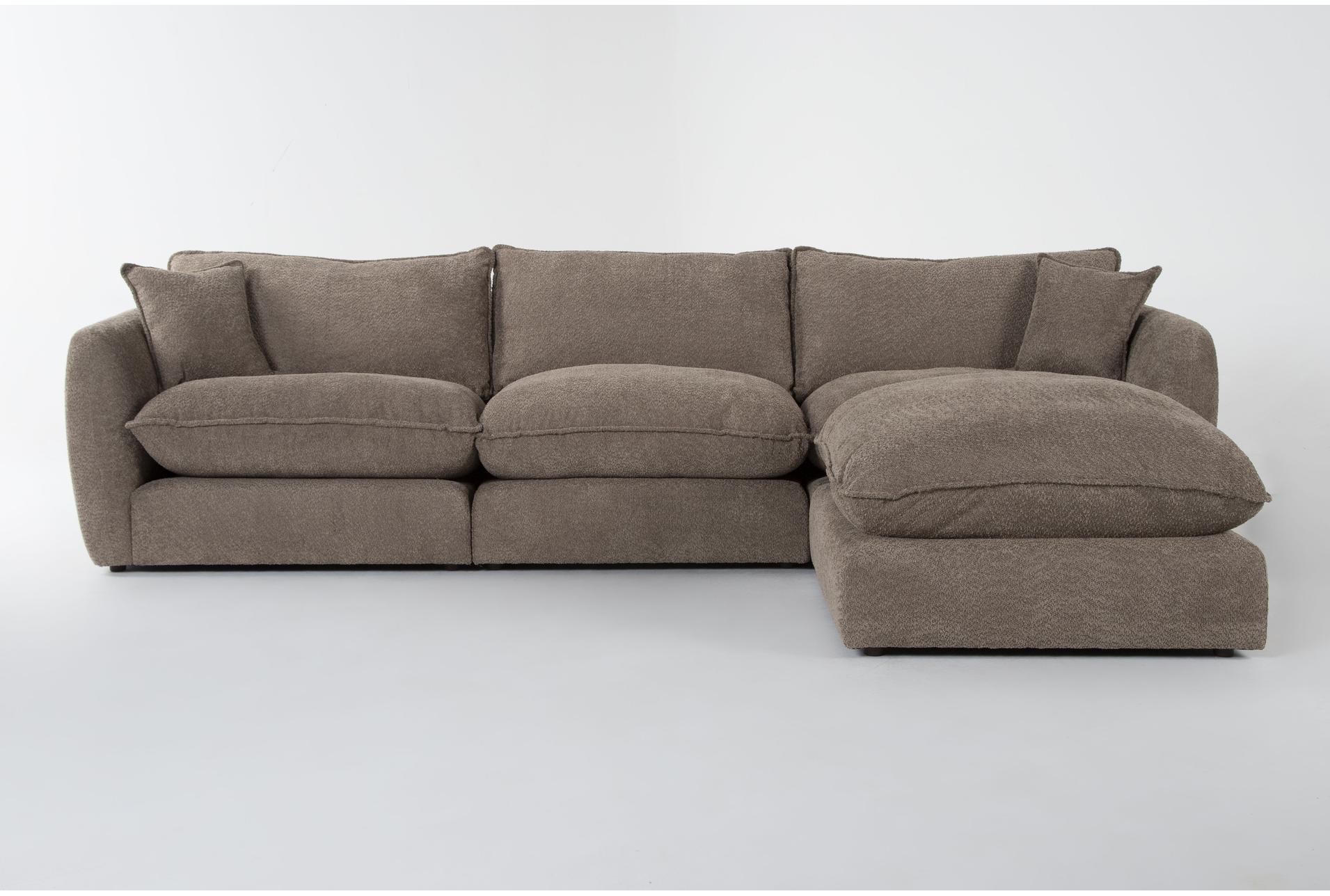 ruby mink brown boucle fabric 134" modular 3 piece sofa with ottoman | loose reversible back 1 ruby mink brown boucle fabric 134" modular 3 piece sofa with ottoman | loose reversible back