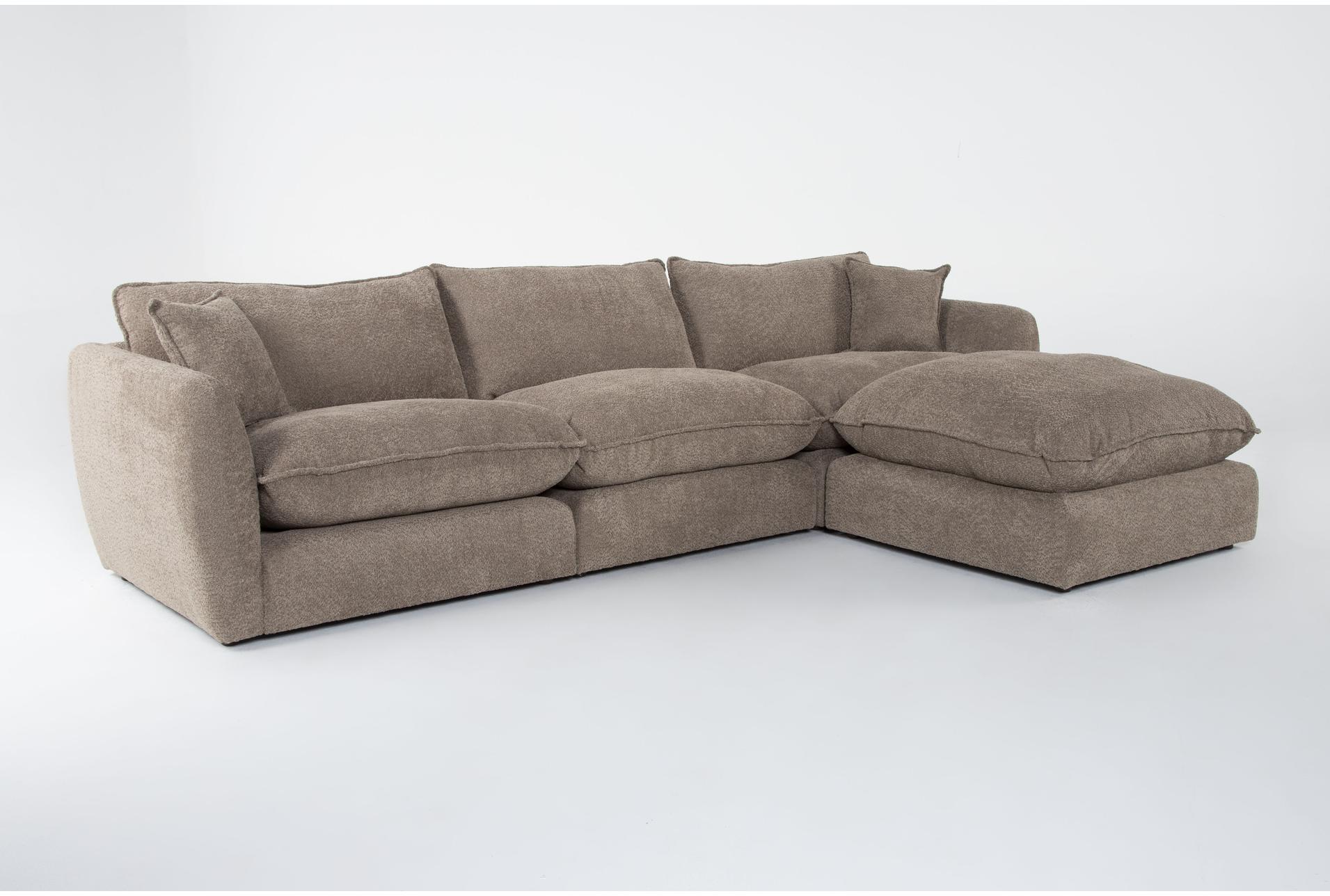 ruby mink brown boucle fabric 134" modular 3 piece sofa with ottoman | loose reversible back 10 ruby mink brown boucle fabric 134" modular 3 piece sofa with ottoman | loose reversible back
