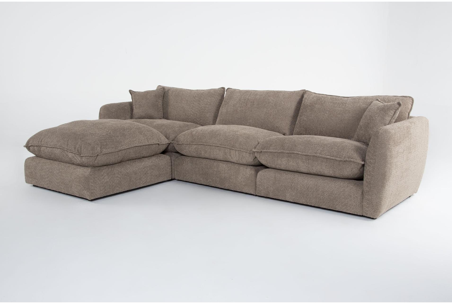 ruby mink brown boucle fabric 134" modular 3 piece sofa with ottoman | loose reversible back 11 ruby mink brown boucle fabric 134" modular 3 piece sofa with ottoman | loose reversible back