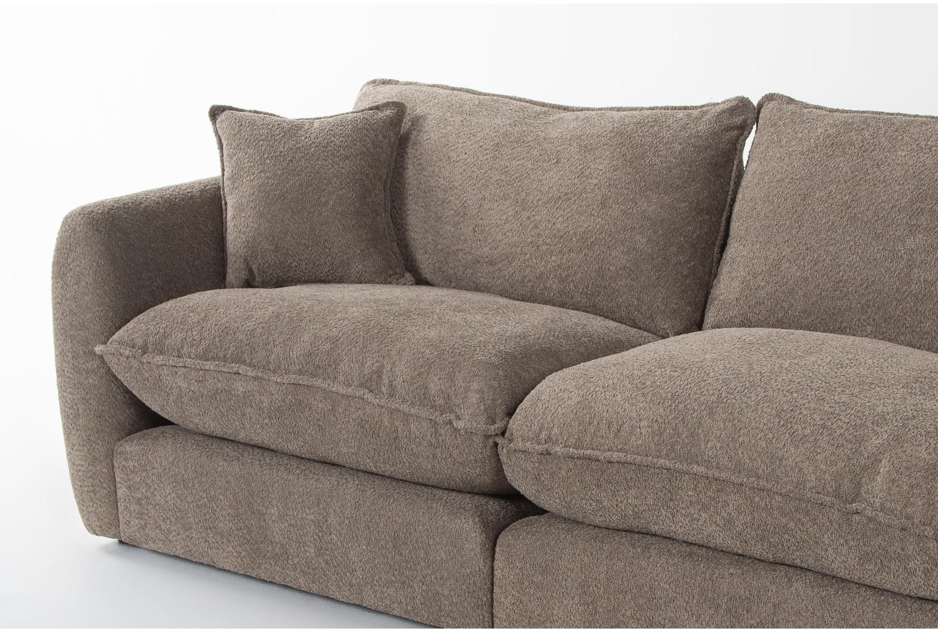 ruby mink brown boucle fabric 134" modular 3 piece sofa with ottoman | loose reversible back 12 ruby mink brown boucle fabric 134" modular 3 piece sofa with ottoman | loose reversible back