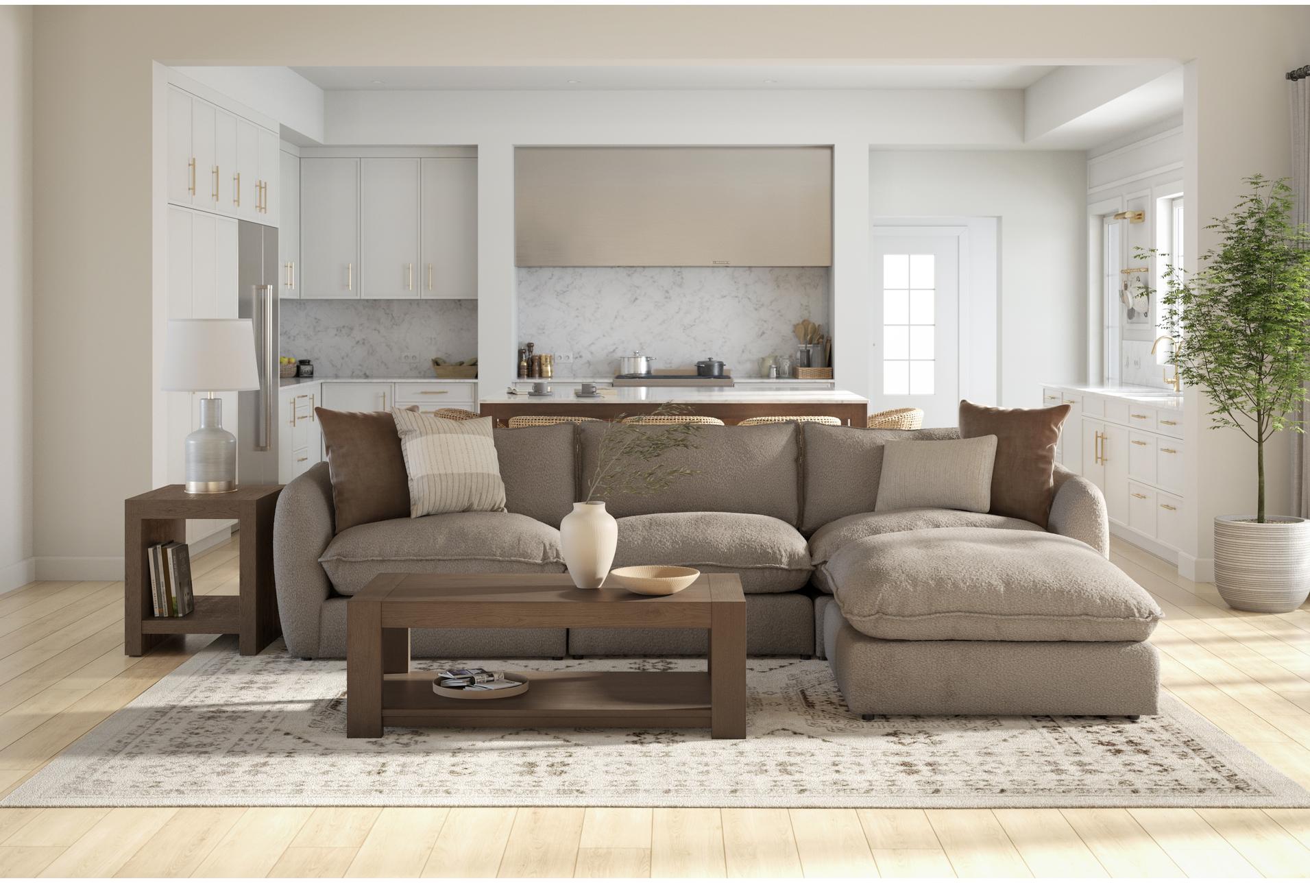 ruby mink brown boucle fabric 134" modular 3 piece sofa with ottoman | loose reversible back 16 ruby mink brown boucle fabric 134" modular 3 piece sofa with ottoman | loose reversible back