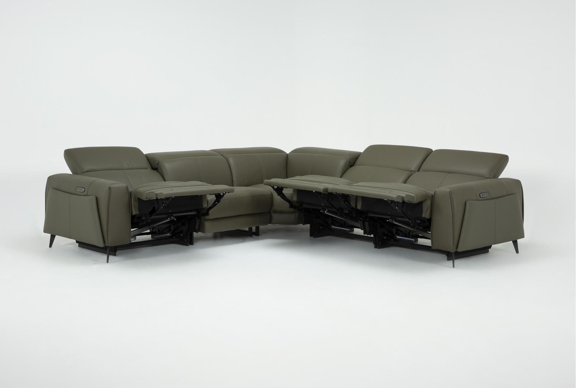cullen olive green leather 114" 5 piece power zero gravity reclining modular sectional with armless recliner armless chair power headrest storage hidden cupholders & usb 18 cullen olive green leather 114" 5 piece power zero gravity reclining modular sectional with armless recliner armless chair power headrest storage hidden cupholders & usb