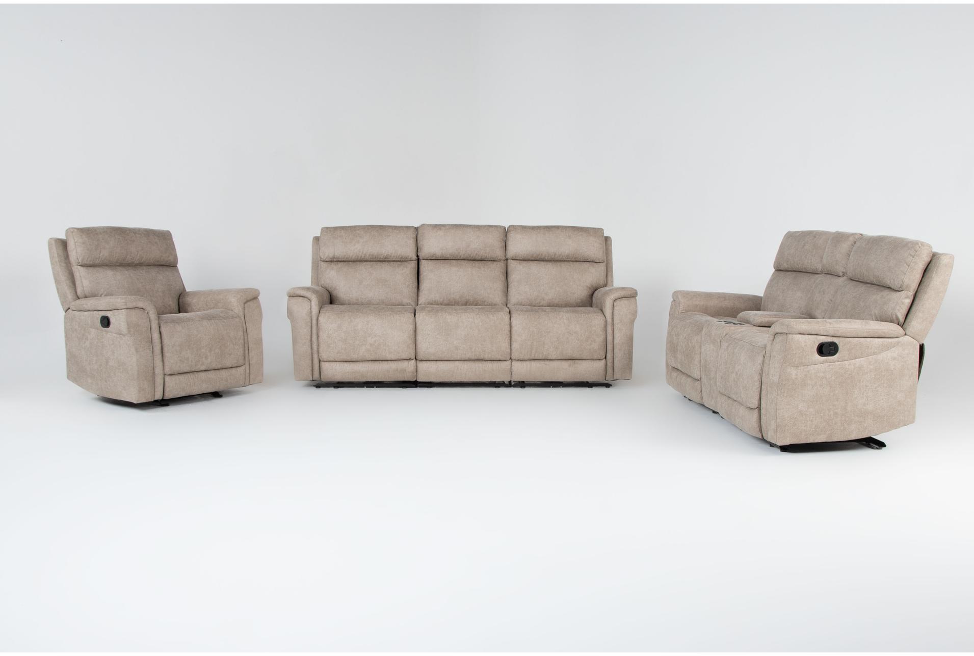 caspian natural beige 7 piece manual reclining modular living room set with sofa console loveseat & glider recliner 1 caspian natural beige 7 piece manual reclining modular living room set with sofa console loveseat & glider recliner