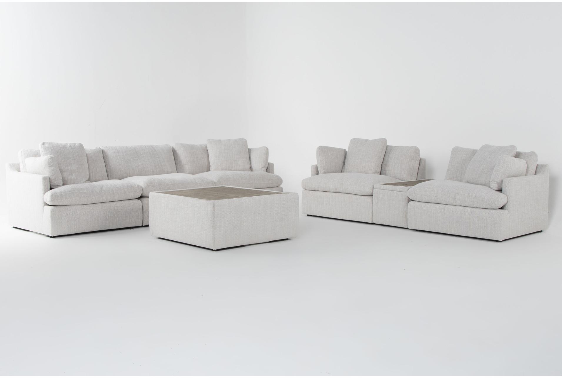 gather white fabric modular sofa with low console with hidden cupholders storage and wireless charging & table cocktail ottomanloveseat set 1 gather white fabric modular sofa with low console with hidden cupholders storage and wireless charging & table cocktail ottomanloveseat set