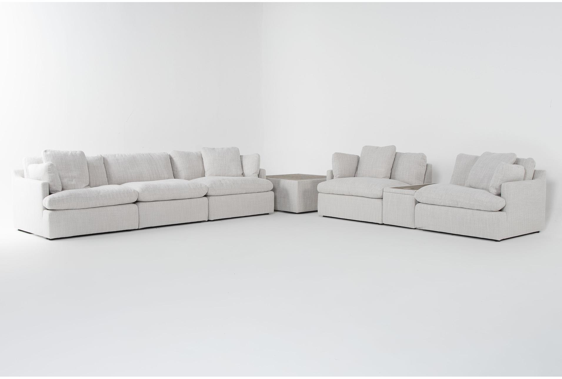 gather white fabric modular sofa with low console with hidden cupholders storage and wireless charging & table cocktail ottomanloveseat set 7 gather white fabric modular sofa with low console with hidden cupholders storage and wireless charging & table cocktail ottomanloveseat set