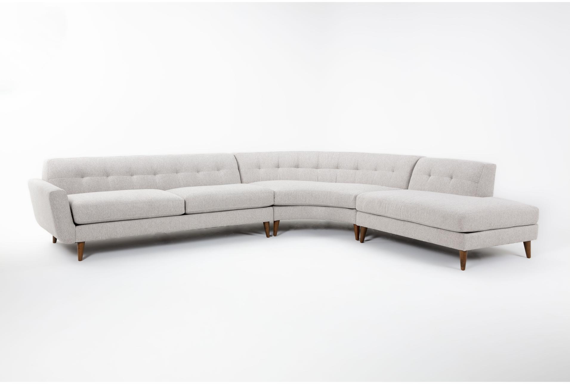 chill iv grey performance fabric mid-century modern 3 piece 134" sectional with right arm facing bumper chaise | left facing 1 chill iv grey performance fabric mid-century modern 3 piece 134" sectional with right arm facing bumper chaise | left facing
