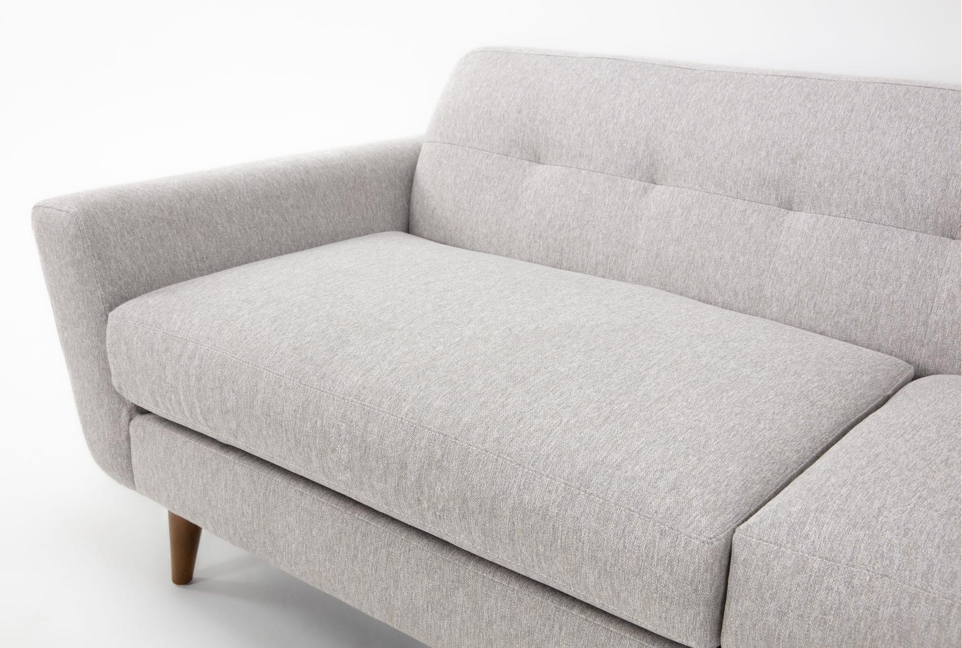 chill iv grey performance fabric mid-century modern 3 piece 134" sectional with right arm facing bumper chaise | left facing 7 chill iv grey performance fabric mid-century modern 3 piece 134" sectional with right arm facing bumper chaise | left facing