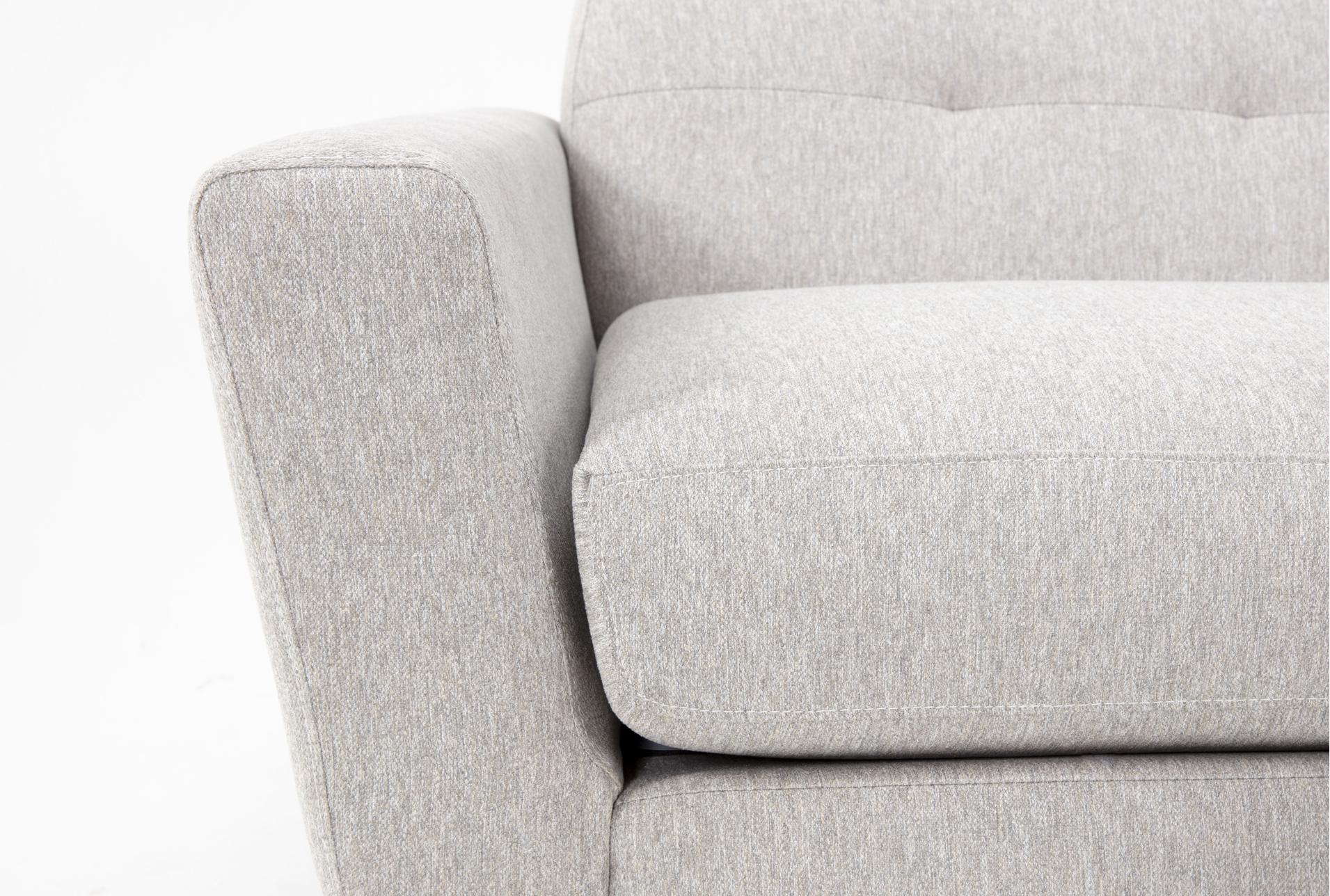 chill iv grey performance fabric mid-century modern 3 piece 134" sectional with right arm facing bumper chaise | left facing 8 chill iv grey performance fabric mid-century modern 3 piece 134" sectional with right arm facing bumper chaise | left facing