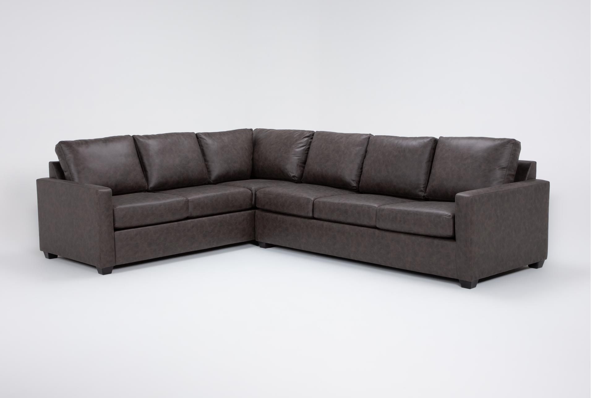 mathers grey brown vegan faux leather 2 piece sectional with right arm facing sofa | fabric | loose reversible back 1 mathers grey brown vegan faux leather 2 piece sectional with right arm facing sofa | fabric | loose reversible back