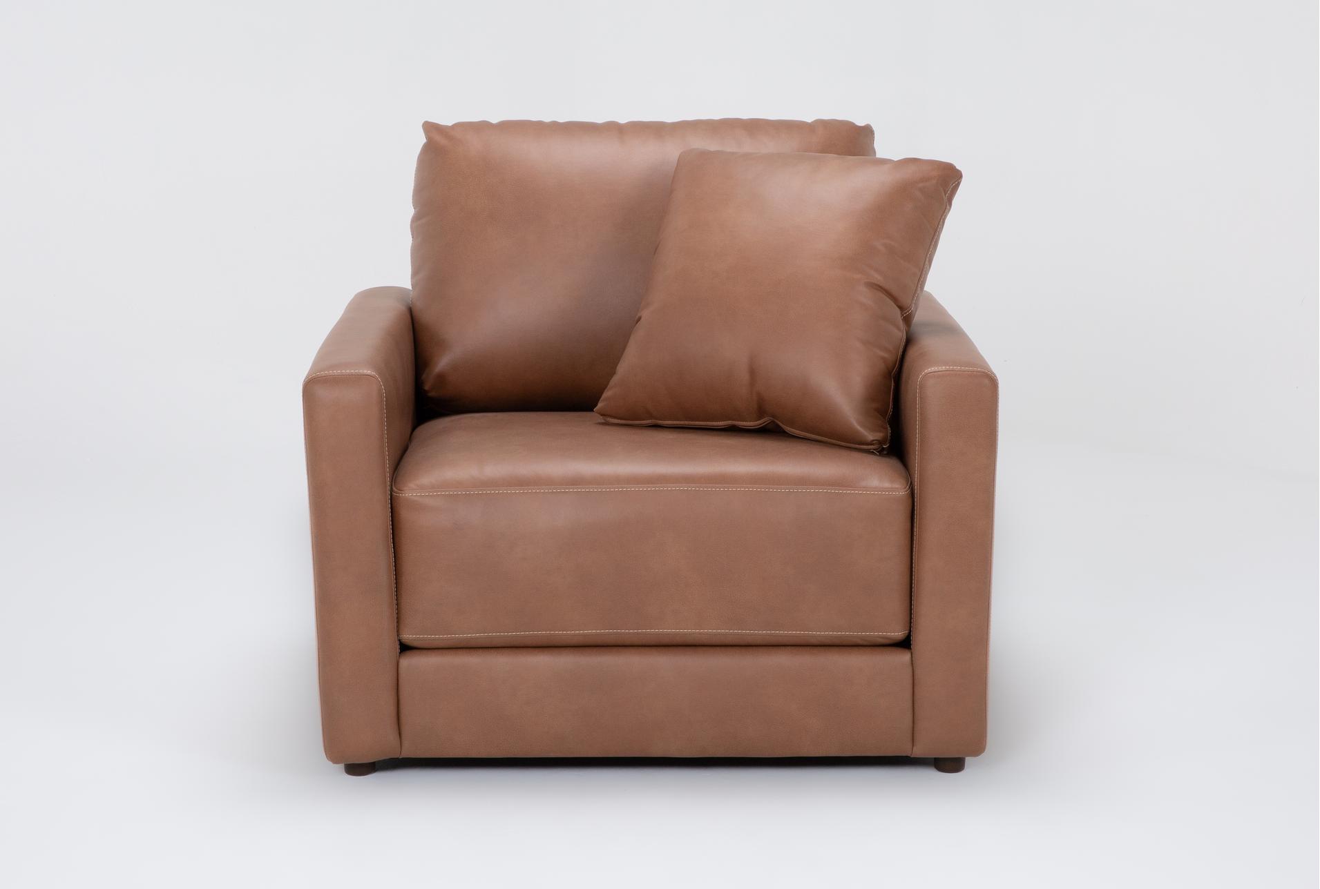 alicia saddle brown vegan faux leather 40" chair | arms | fabric