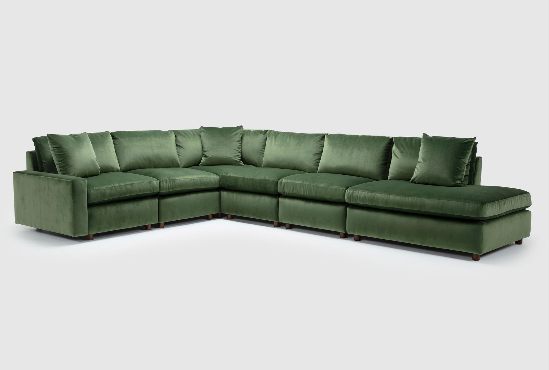 siena forrest green performance velvet fabric 6 piece 124" modular flexsteel sectional with right arm facing bumper chaise 1 siena forrest green performance velvet fabric 6 piece 124" modular flexsteel sectional with right arm facing bumper chaise