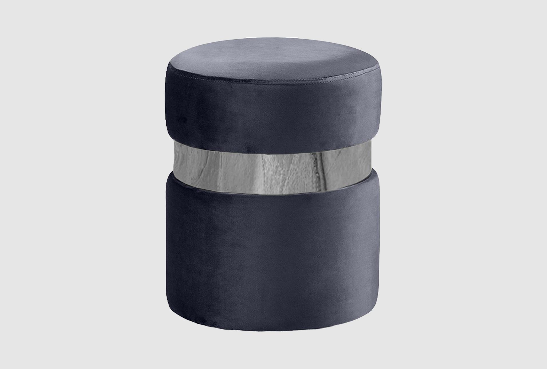 hailey grey velvet round upholstered ottoman/stool | chrome finish 1 hailey grey velvet round upholstered ottoman/stool | chrome finish