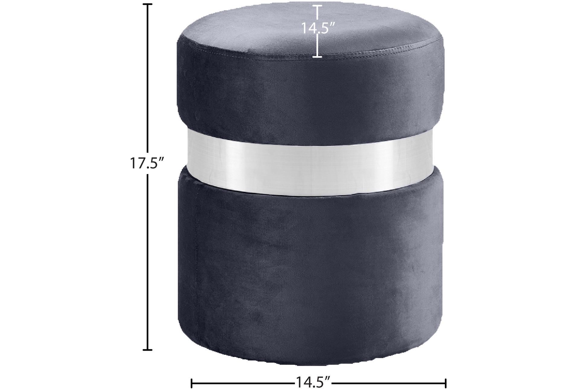 hailey grey velvet round upholstered ottoman/stool | chrome finish 6 hailey grey velvet round upholstered ottoman/stool | chrome finish