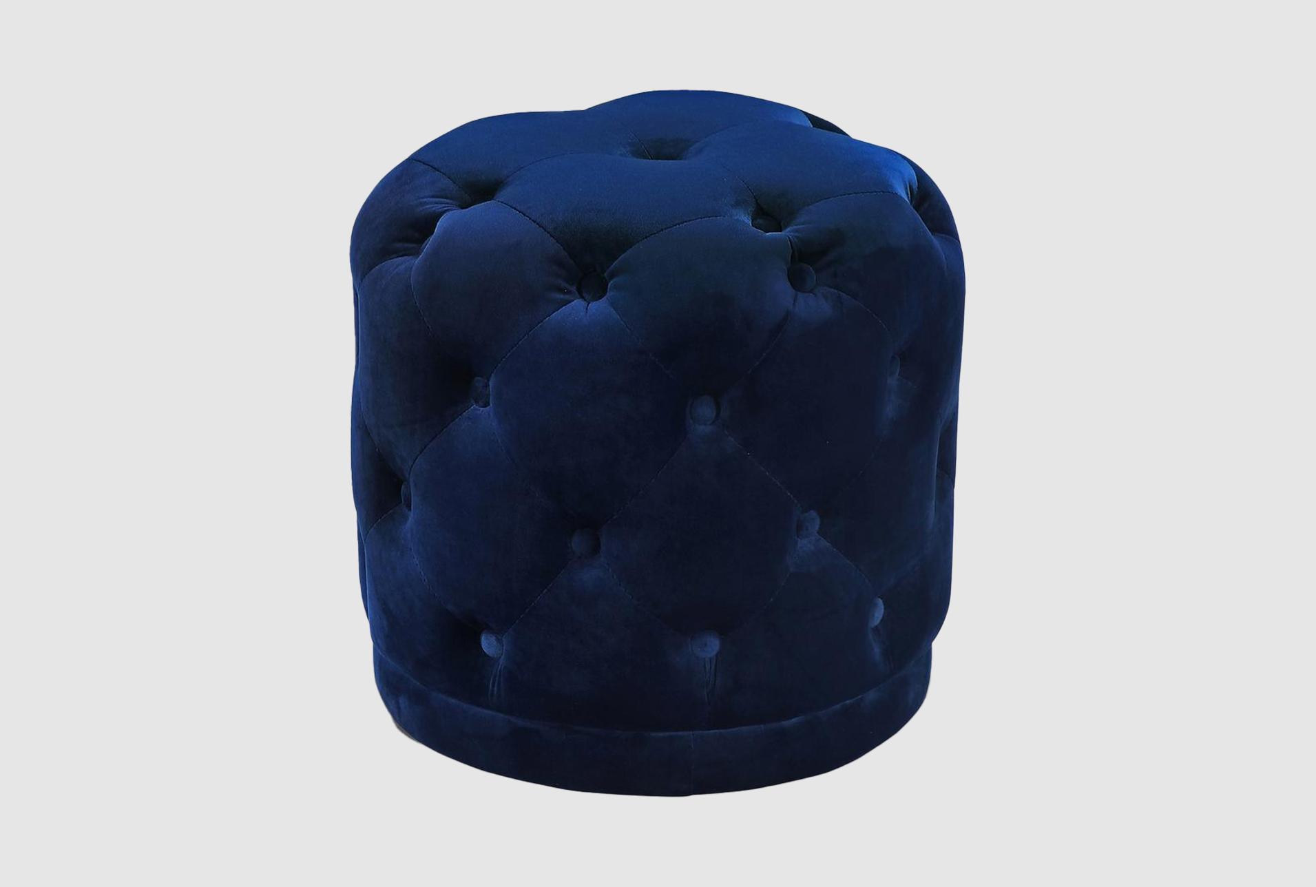 warrick navy velvet round upholstered ottoman/stool 1 warrick navy velvet round upholstered ottoman/stool