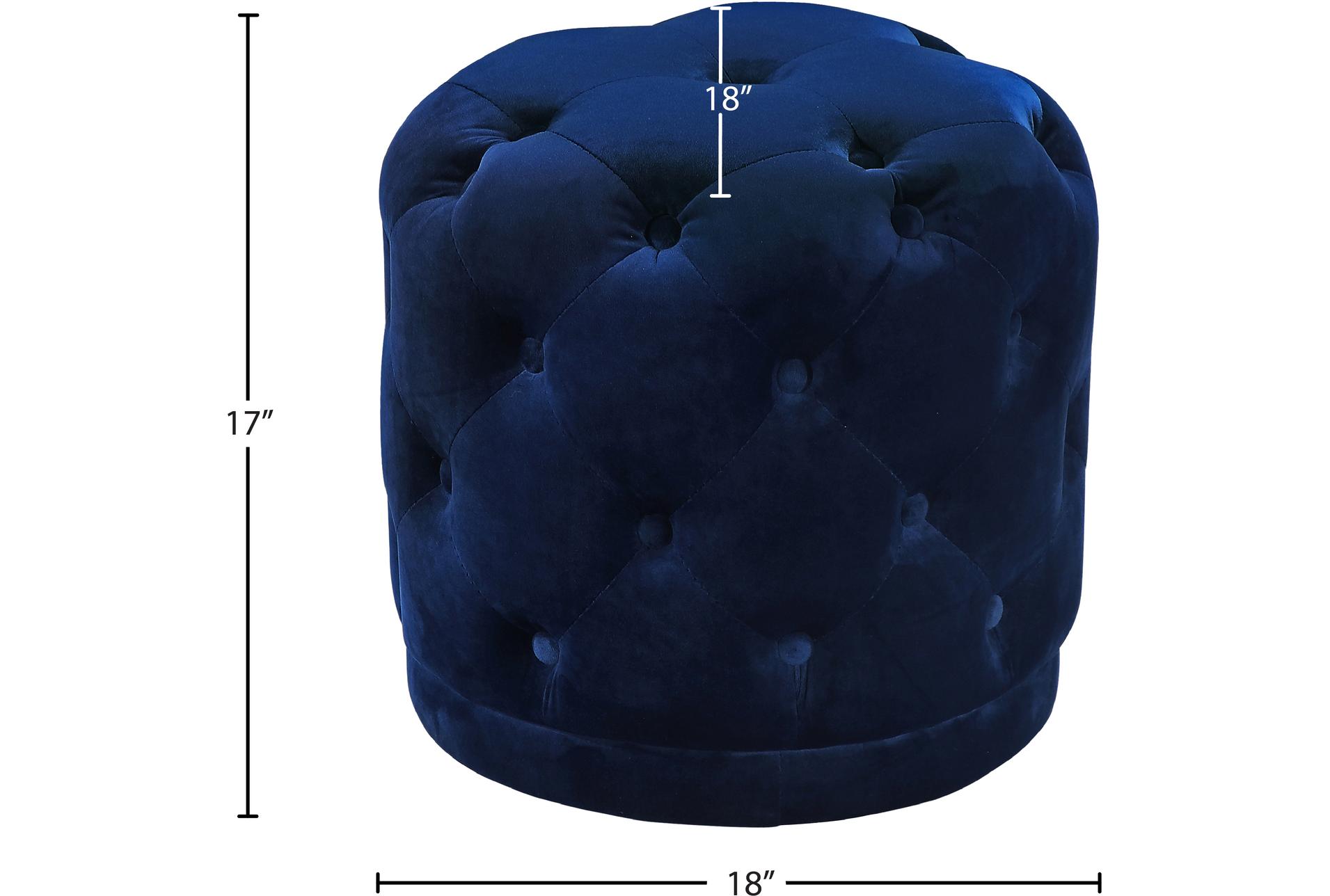 warrick navy velvet round upholstered ottoman/stool 6 warrick navy velvet round upholstered ottoman/stool