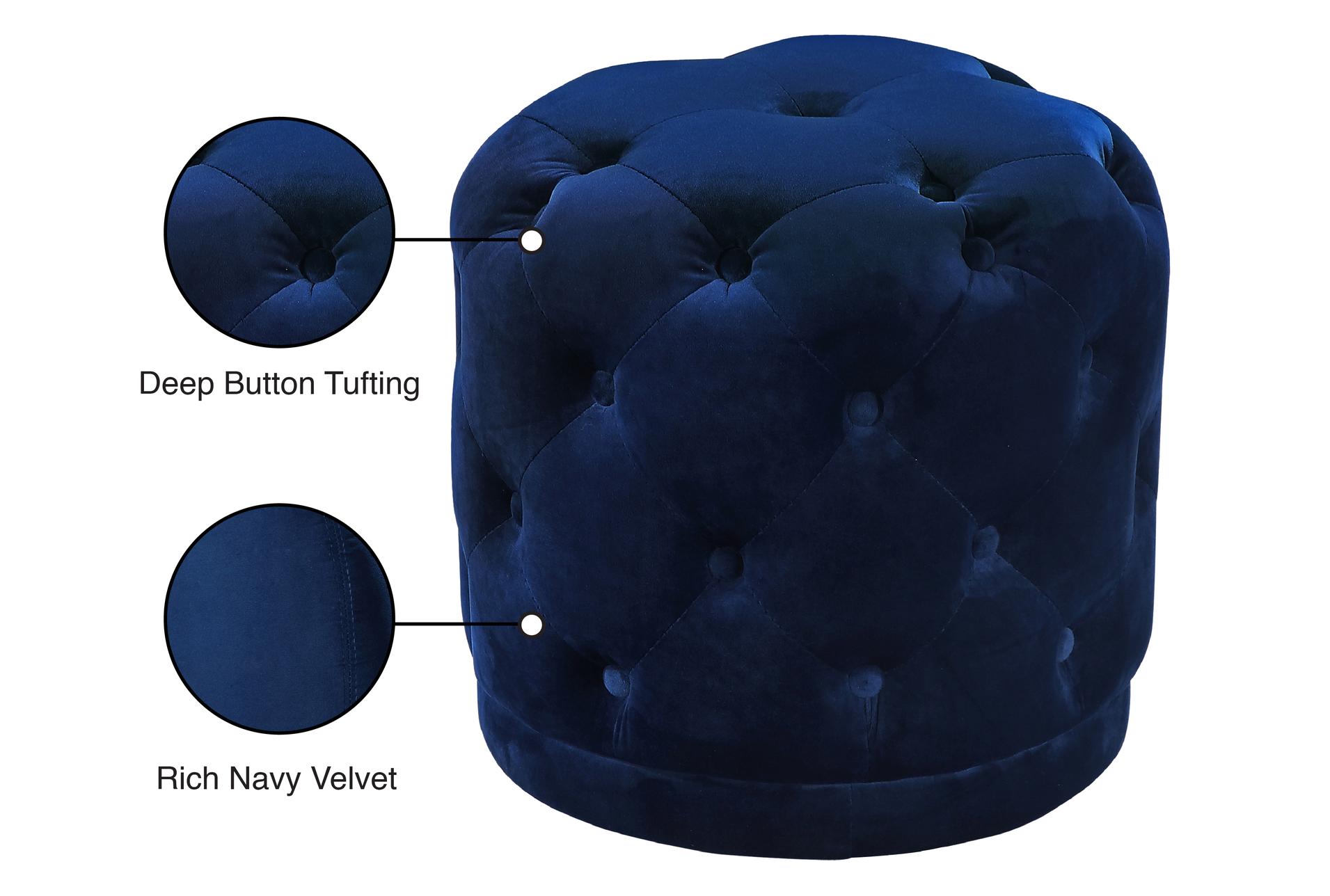 warrick navy velvet round upholstered ottoman/stool 7 warrick navy velvet round upholstered ottoman/stool