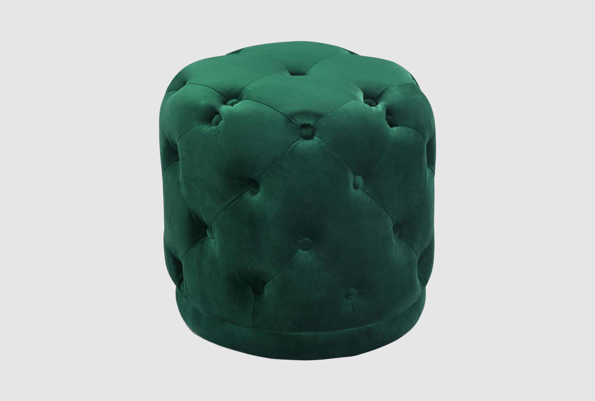warrick green velvet upholstered ottoman/stool | round 1 warrick green velvet upholstered ottoman/stool | round