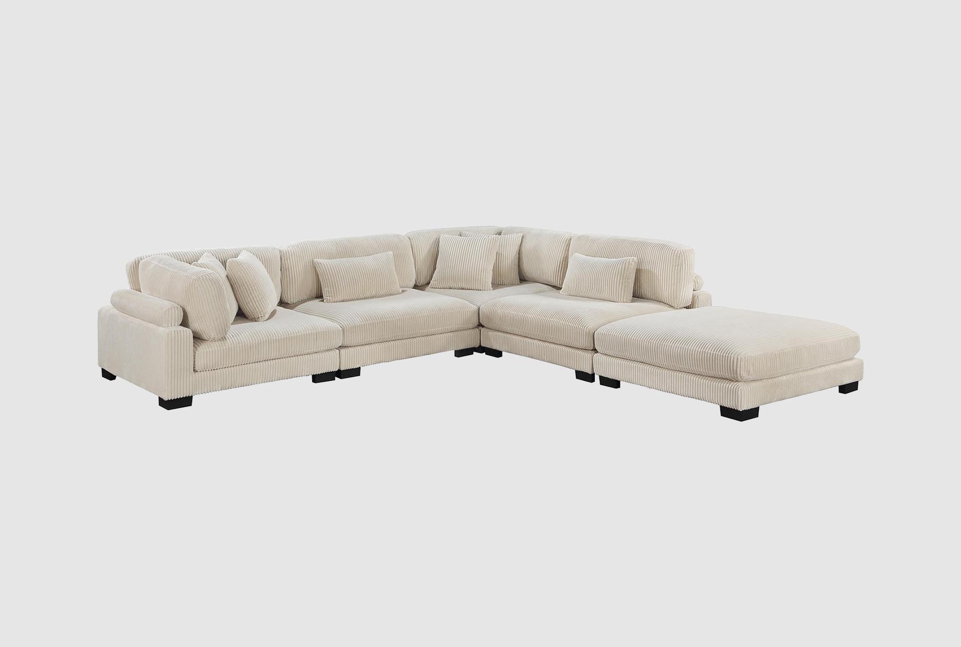 ellery beige corduroy 5-piece modular sectional with ottoman | fabric | reversible | loose reversible back 1 ellery beige corduroy 5-piece modular sectional with ottoman | fabric | reversible | loose reversible back