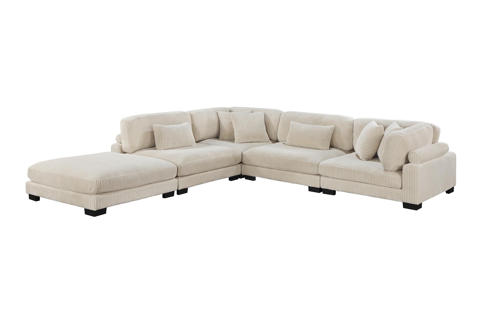 ellery beige corduroy 5-piece modular sectional with ottoman | fabric | reversible | loose reversible back 16 ellery beige corduroy 5-piece modular sectional with ottoman | fabric | reversible | loose reversible back