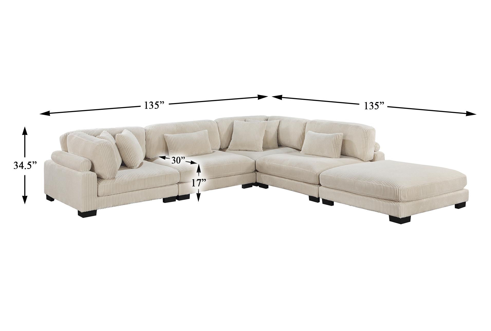ellery beige corduroy 5-piece modular sectional with ottoman | fabric | reversible | loose reversible back 21 ellery beige corduroy 5-piece modular sectional with ottoman | fabric | reversible | loose reversible back