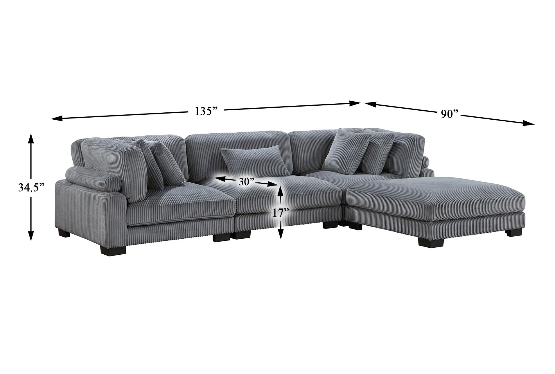 ellery grey corduroy 4-piece modular sectional with ottoman & 2 corner chairs | fabric | reversible | loose reversible back 23 ellery grey corduroy 4-piece modular sectional with ottoman & 2 corner chairs | fabric | reversible | loose reversible back