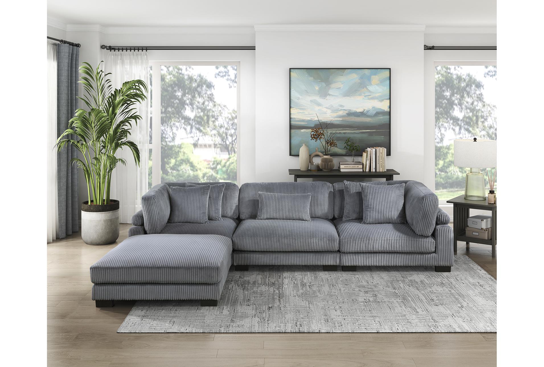 ellery grey corduroy 4-piece modular sectional with ottoman & 2 corner chairs | fabric | reversible | loose reversible back 25 ellery grey corduroy 4-piece modular sectional with ottoman & 2 corner chairs | fabric | reversible | loose reversible back