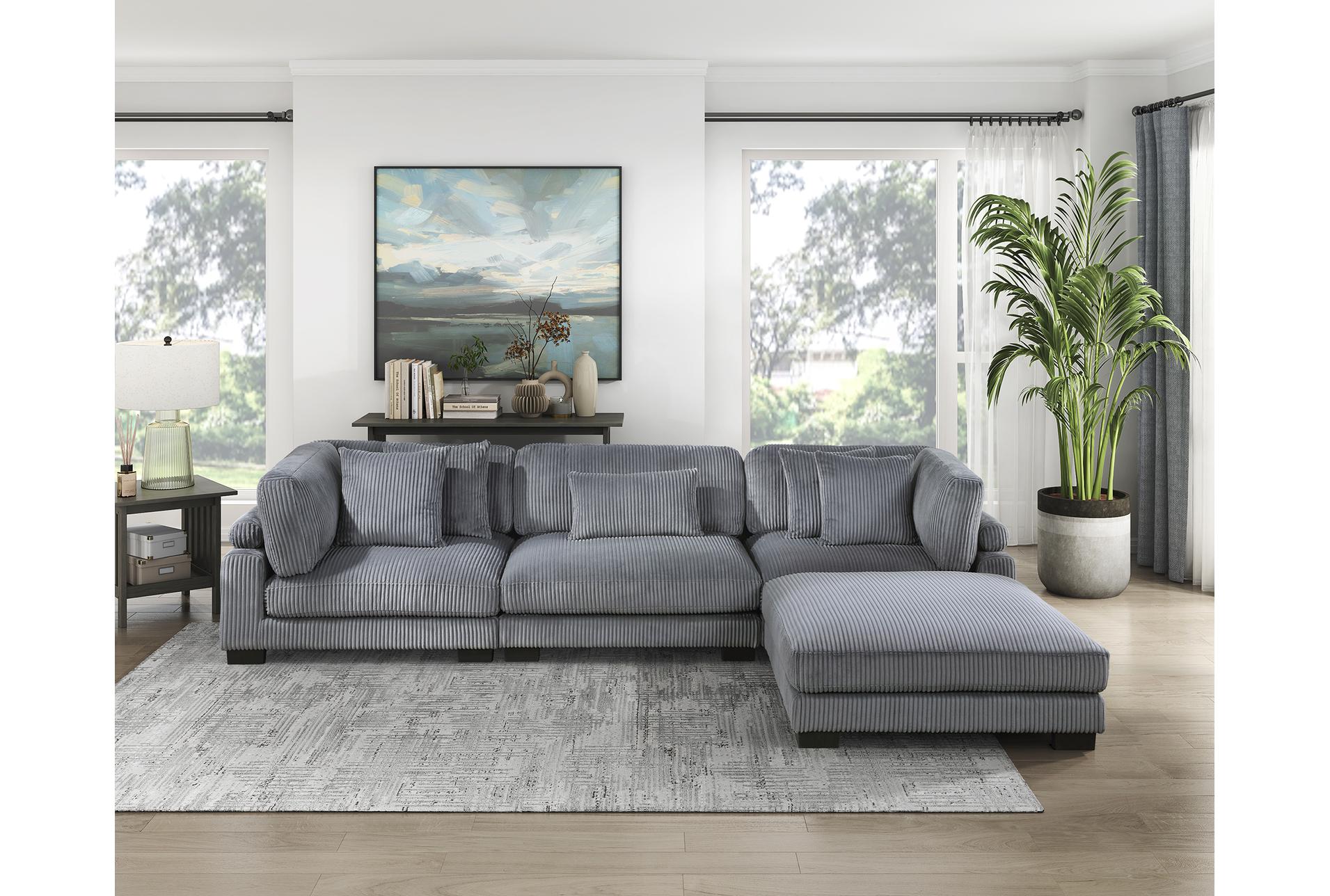 ellery grey corduroy 4-piece modular sectional with ottoman & 2 corner chairs | fabric | reversible | loose reversible back 26 ellery grey corduroy 4-piece modular sectional with ottoman & 2 corner chairs | fabric | reversible | loose reversible back