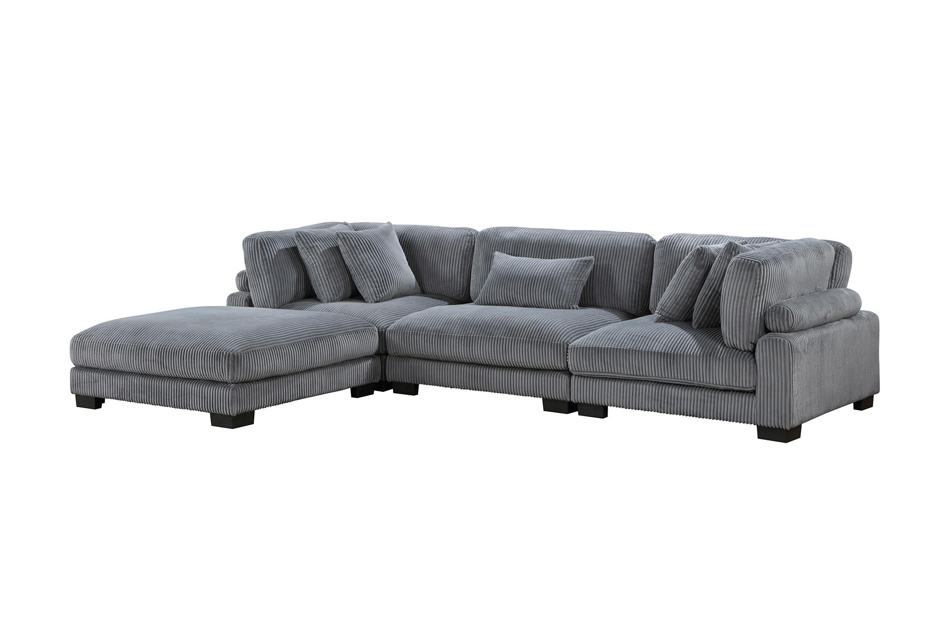 ellery grey corduroy 4-piece modular sectional with ottoman & 2 corner chairs | fabric | reversible | loose reversible back 17 ellery grey corduroy 4-piece modular sectional with ottoman & 2 corner chairs | fabric | reversible | loose reversible back