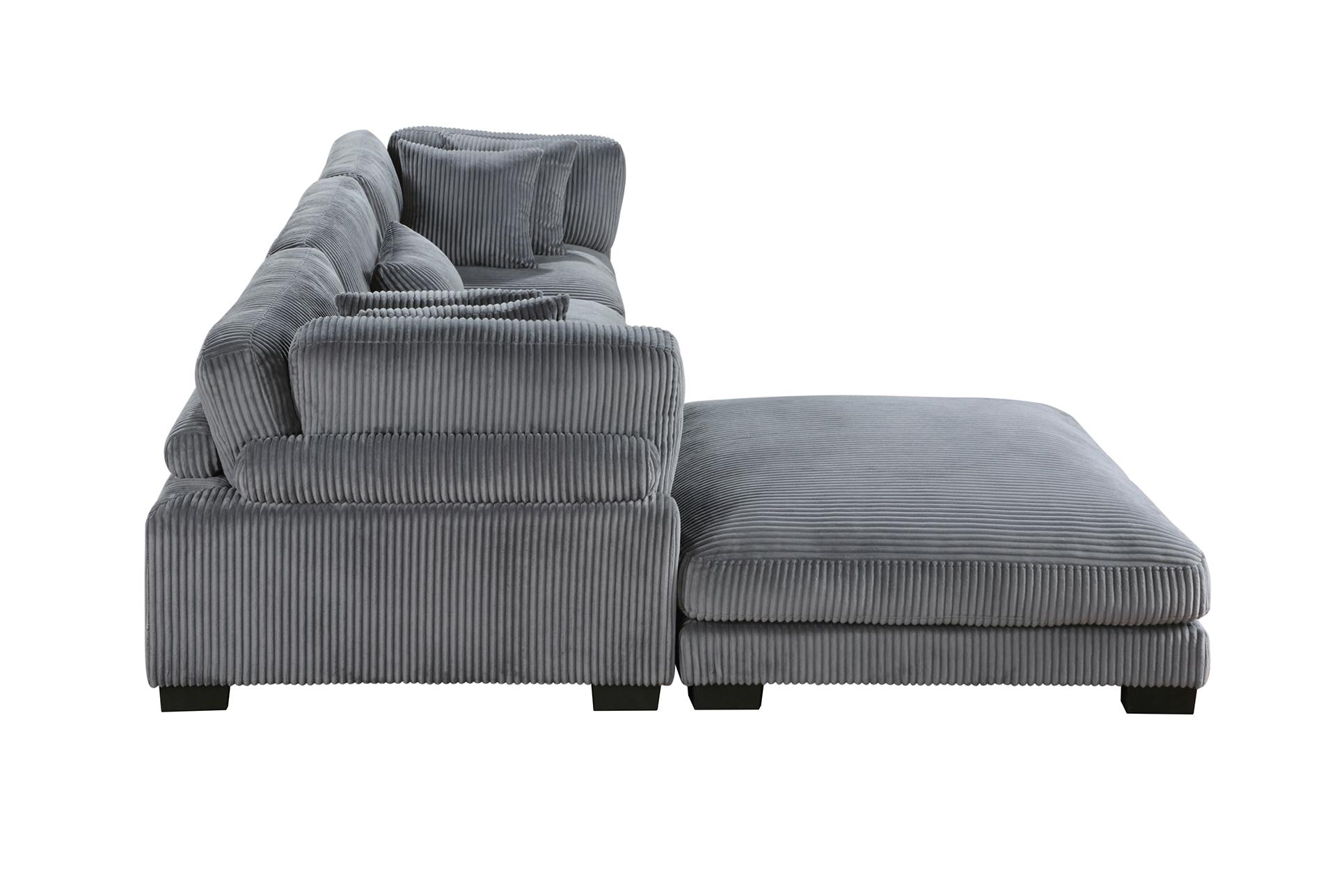ellery grey corduroy 4-piece modular sectional with ottoman & 2 corner chairs | fabric | reversible | loose reversible back 18 ellery grey corduroy 4-piece modular sectional with ottoman & 2 corner chairs | fabric | reversible | loose reversible back