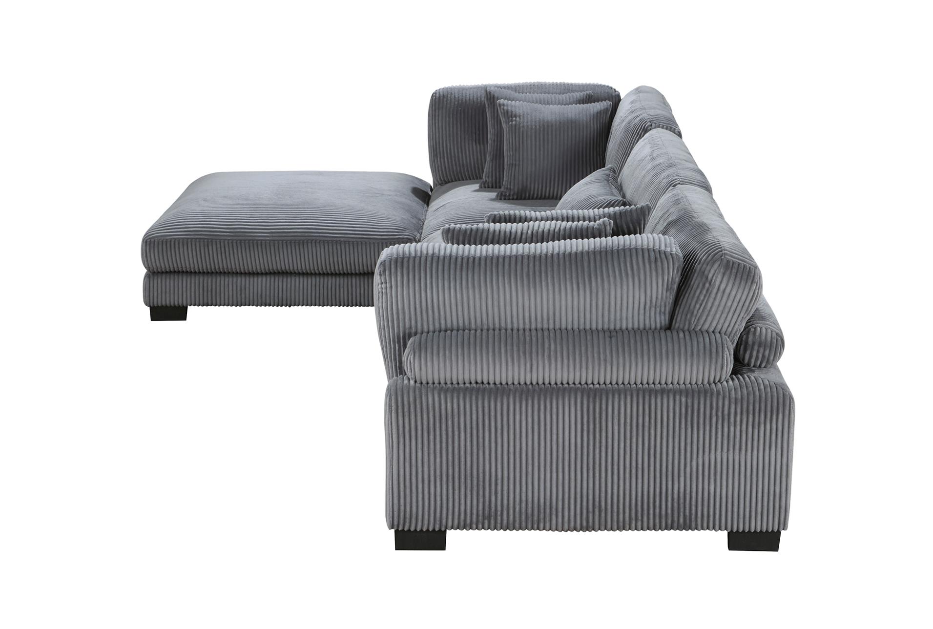 ellery grey corduroy 4-piece modular sectional with ottoman & 2 corner chairs | fabric | reversible | loose reversible back 19 ellery grey corduroy 4-piece modular sectional with ottoman & 2 corner chairs | fabric | reversible | loose reversible back