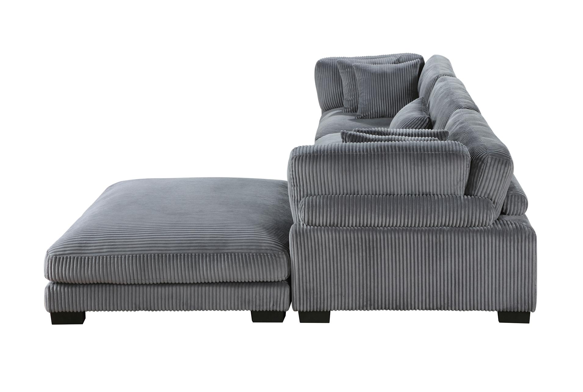 ellery grey corduroy 4-piece modular sectional with ottoman & 2 corner chairs | fabric | reversible | loose reversible back 21 ellery grey corduroy 4-piece modular sectional with ottoman & 2 corner chairs | fabric | reversible | loose reversible back