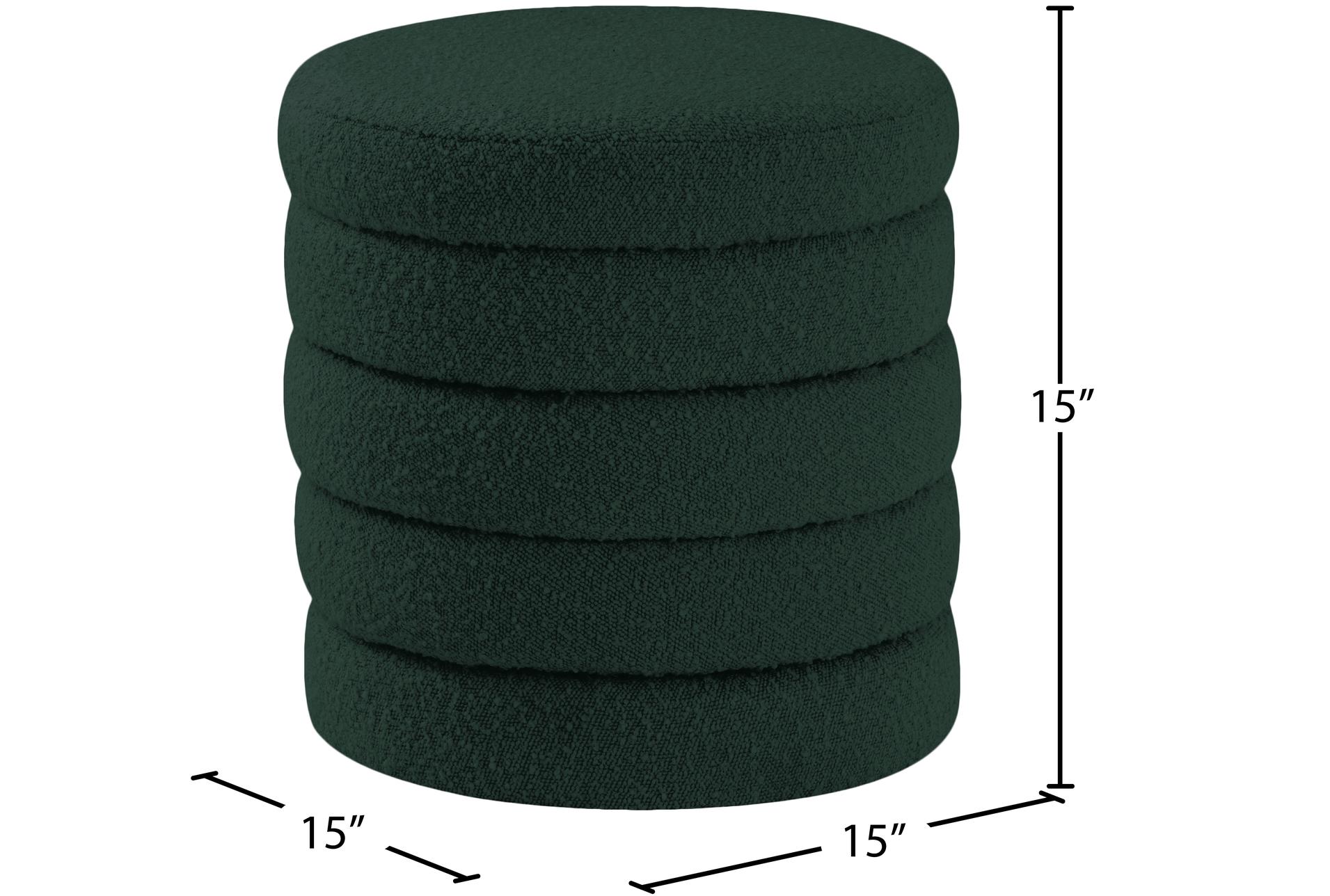 aphia green boucle fabric round upholstered ottoman/stool 6 aphia green boucle fabric round upholstered ottoman/stool