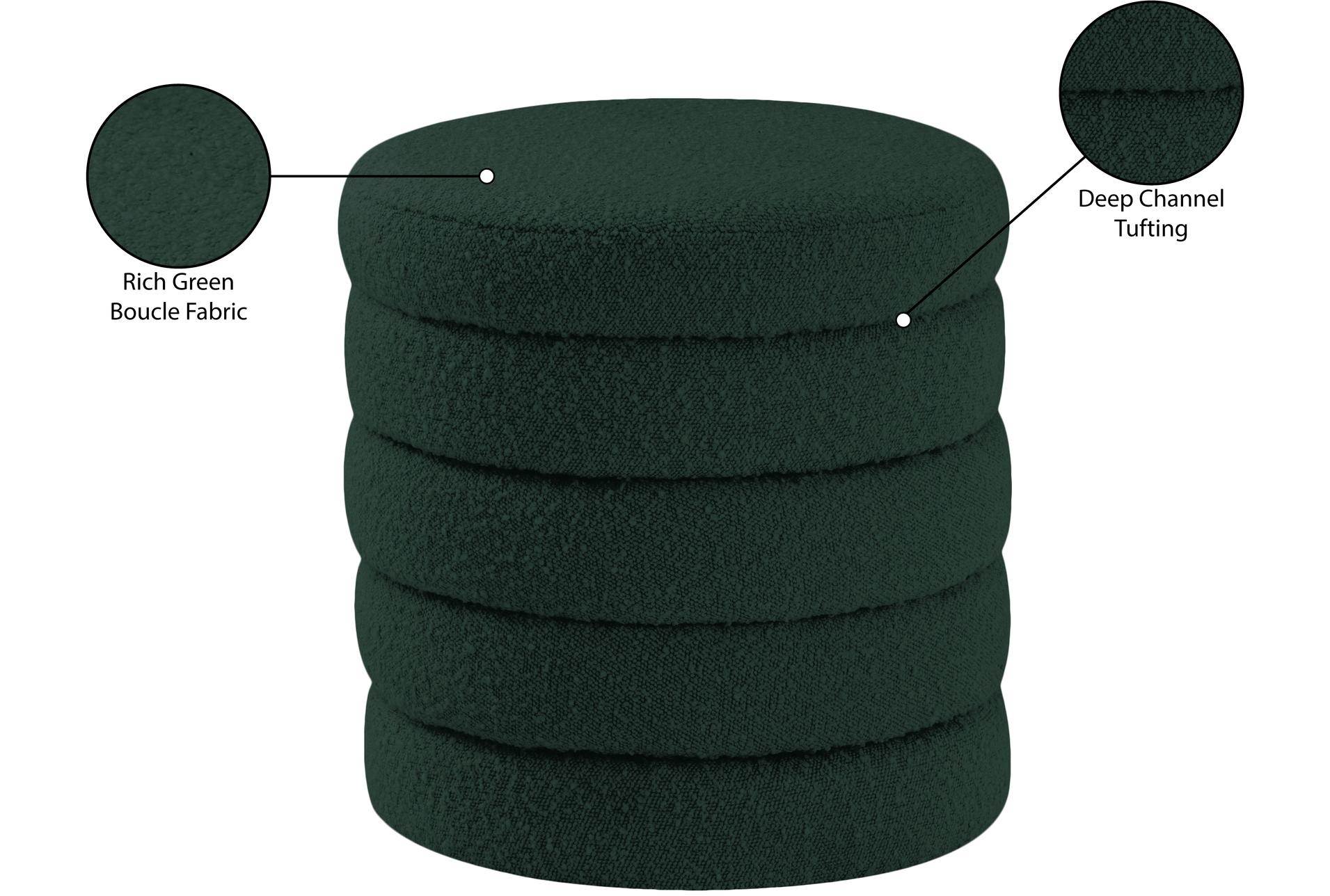aphia green boucle fabric round upholstered ottoman/stool 7 aphia green boucle fabric round upholstered ottoman/stool