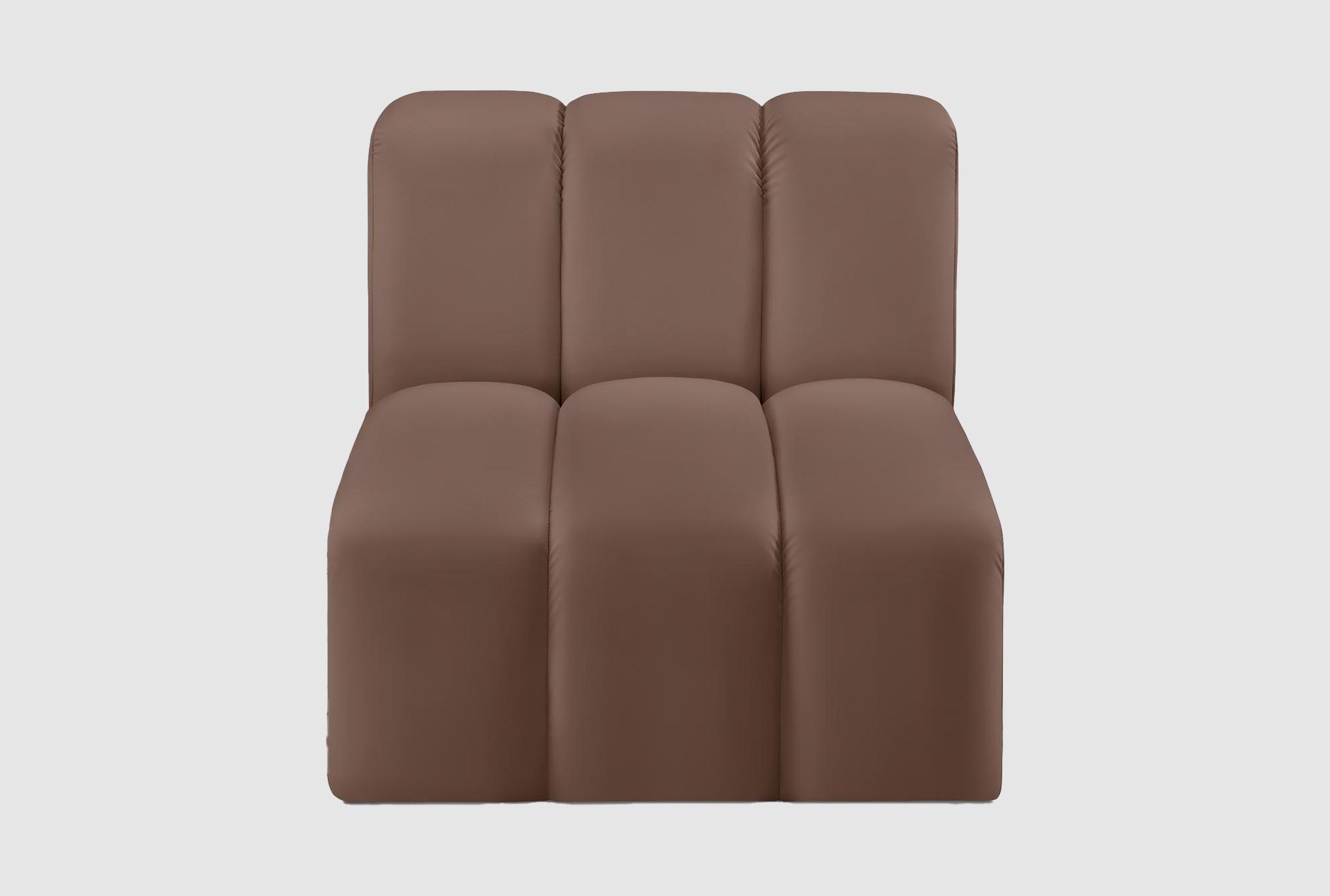 arc brown vegan leather armless chair 1 arc brown vegan leather armless chair
