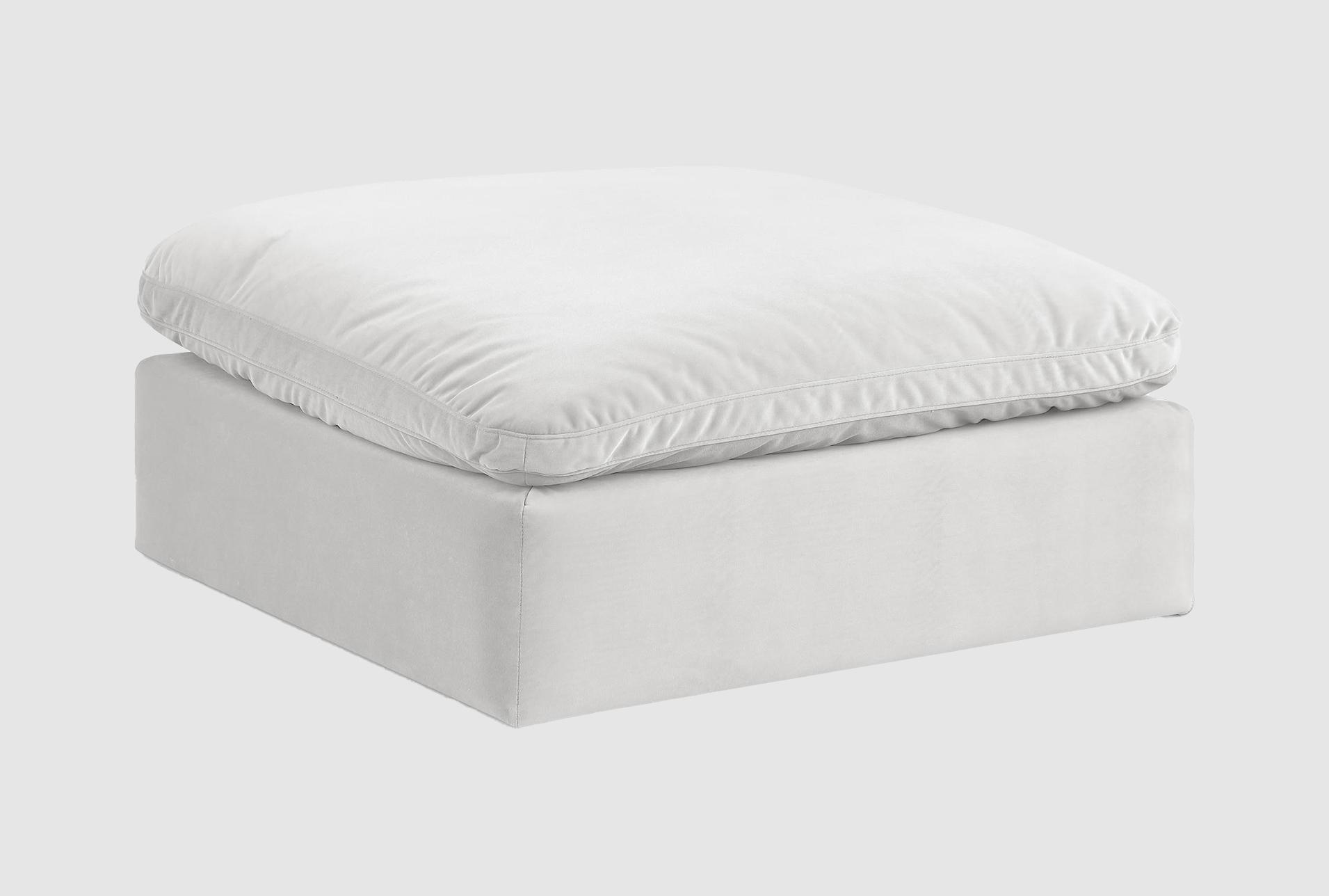 rolo comfy cream white velvet upholstered modular ottoman | rectangle 1 rolo comfy cream white velvet upholstered modular ottoman | rectangle