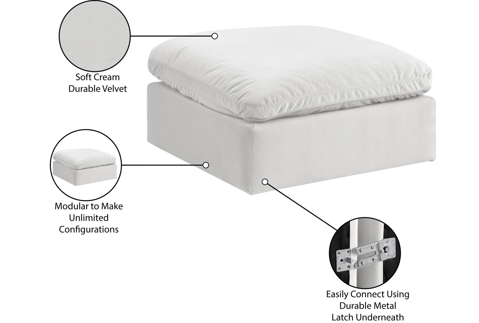 rolo comfy cream white velvet upholstered modular ottoman | rectangle 11 rolo comfy cream white velvet upholstered modular ottoman | rectangle
