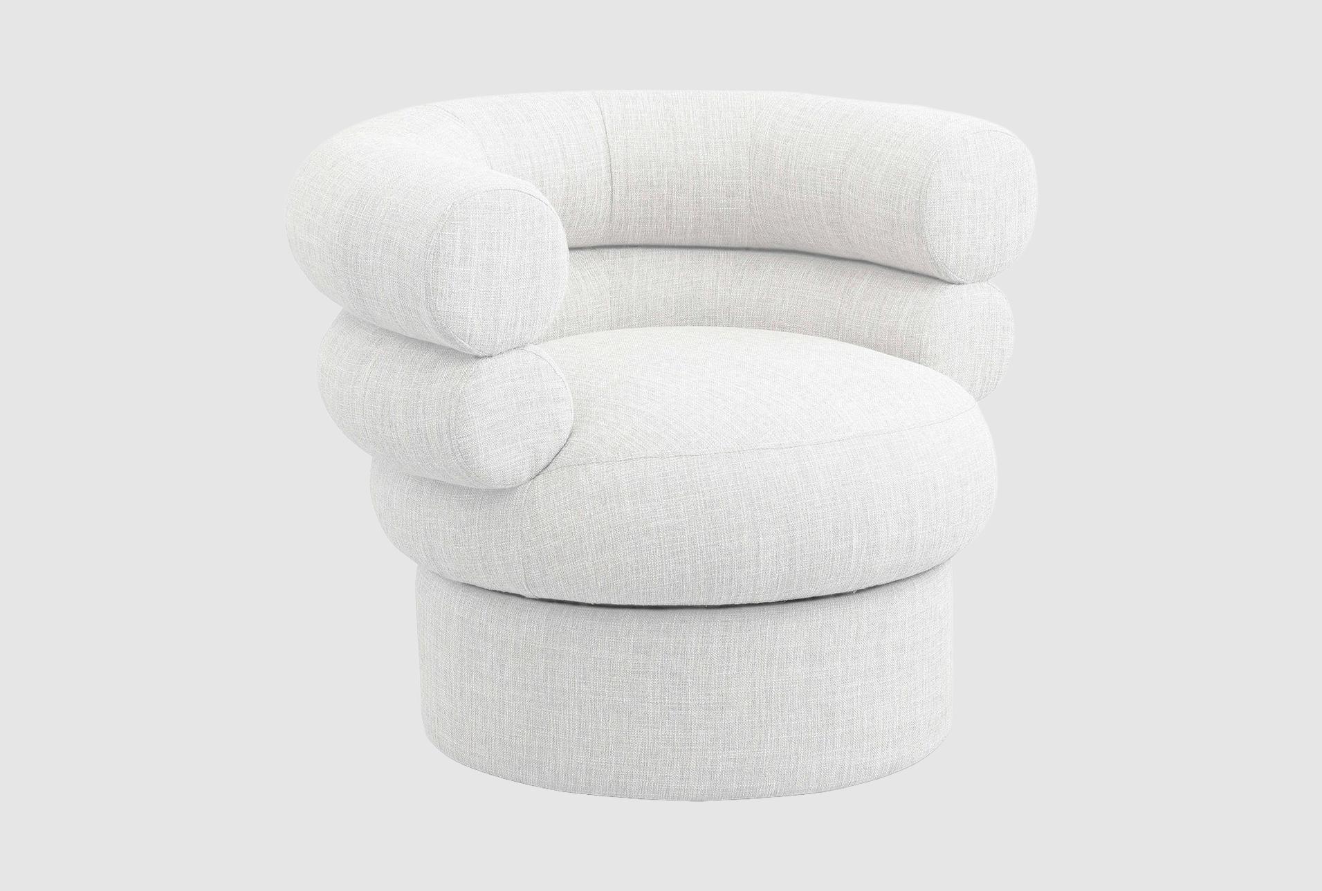 valentina cream white linen textured fabric accent swivel chair