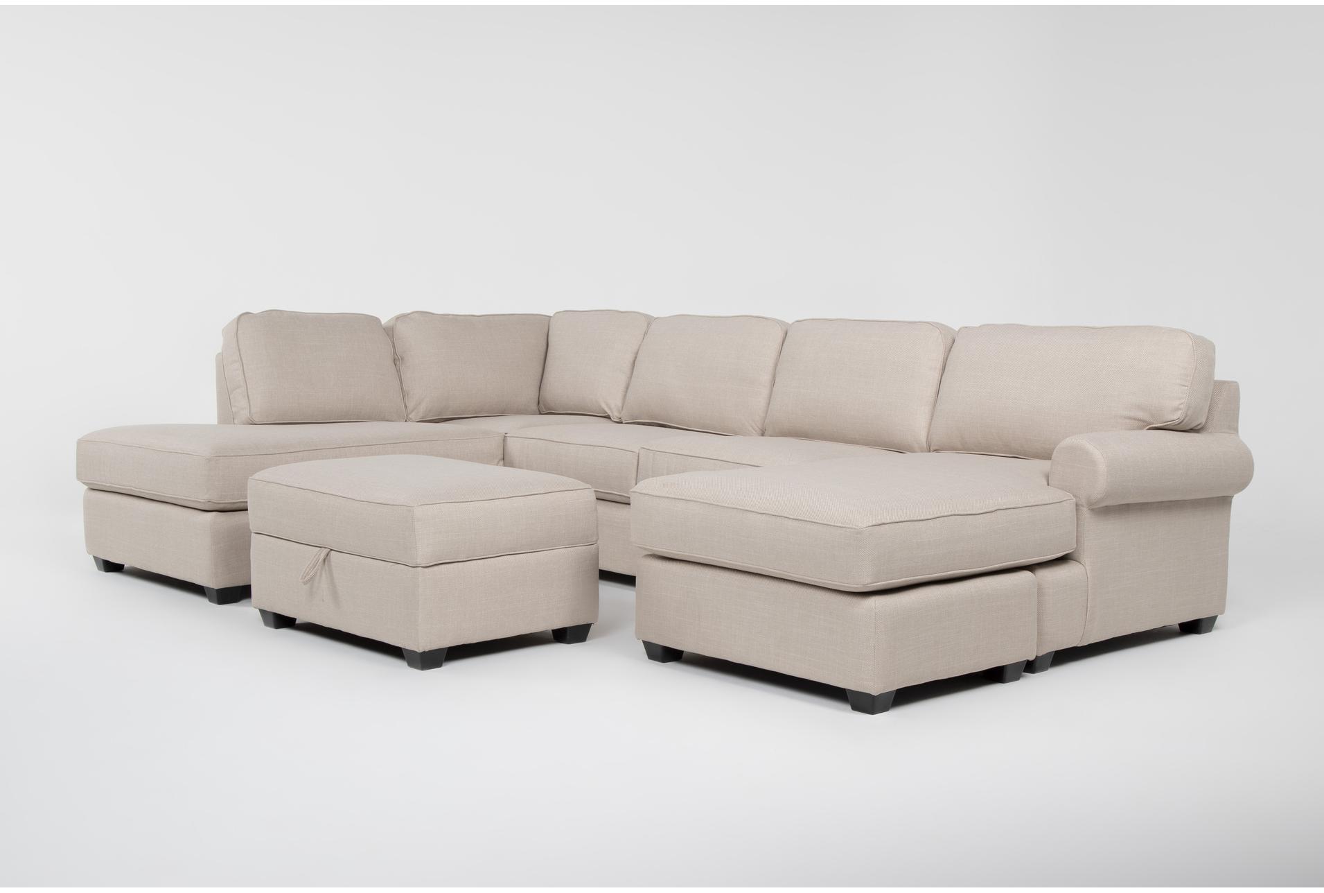 hampstead ii linen 140" 2 piece sectional with right arm facing sleeper sofa chaise + left arm facing corner chaise & ottoman 1 hampstead ii linen 140" 2 piece sectional with right arm facing sleeper sofa chaise + left arm facing corner chaise & ottoman