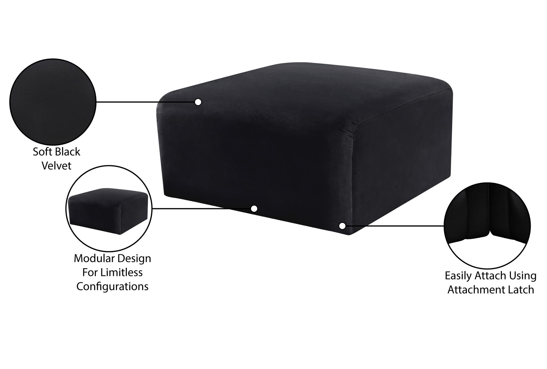 arc black velvet upholstered modular ottoman | square 15 arc black velvet upholstered modular ottoman | square